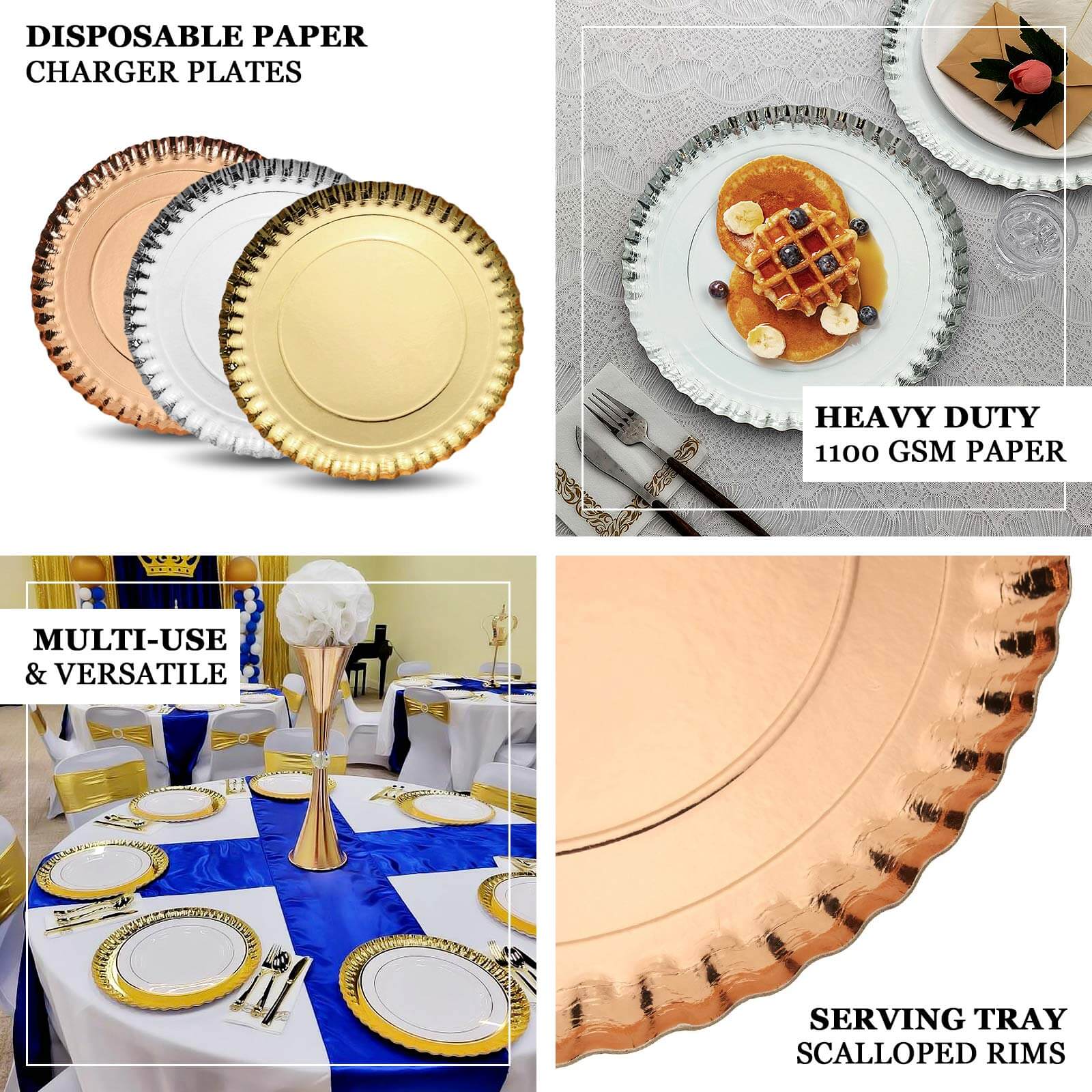 10-Pack Paper Round Charger Plates 13" Silver with Scalloped Rims - 1100GSM Heavy Duty Disposable Serving Trays for Upscale Dinners & Celebrations - Image 4