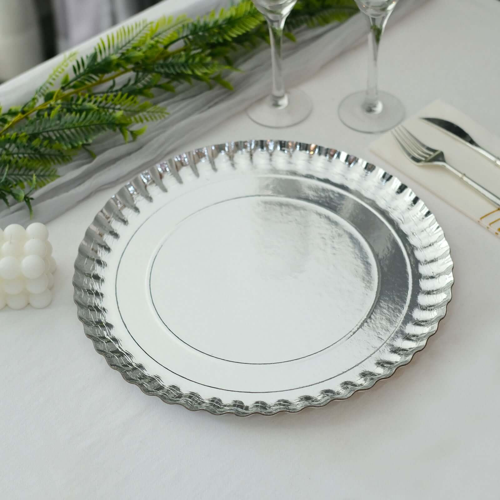 10-Pack Paper Round Charger Plates 13" Silver with Scalloped Rims - 1100GSM Heavy Duty Disposable Serving Trays for Upscale Dinners & Celebrations - Image 8