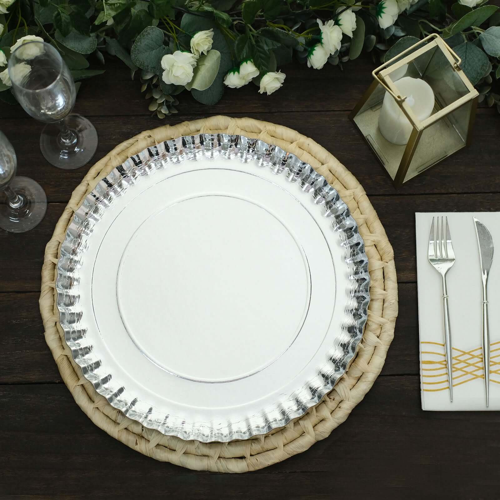 10-Pack Paper Round Charger Plates 13" Silver with Scalloped Rims - 1100GSM Heavy Duty Disposable Serving Trays for Upscale Dinners & Celebrations - Image 9