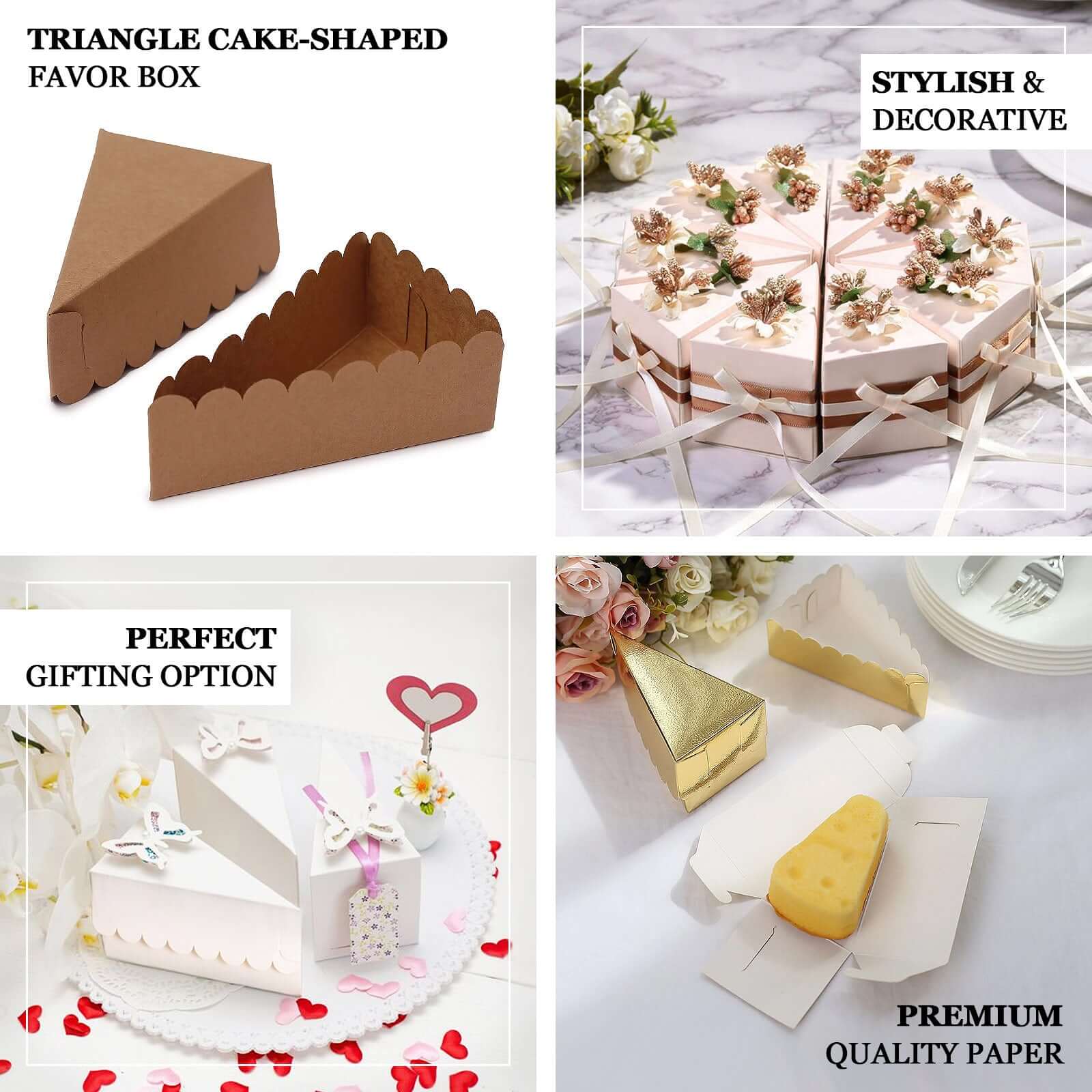 10-Pack Paper Triangle Cake Slice Boxes 5"x3" Silver Foil with Scalloped Top - Fancy Disposable Dessert Containers for Small Pie Snacks & Party Favors - Image 4