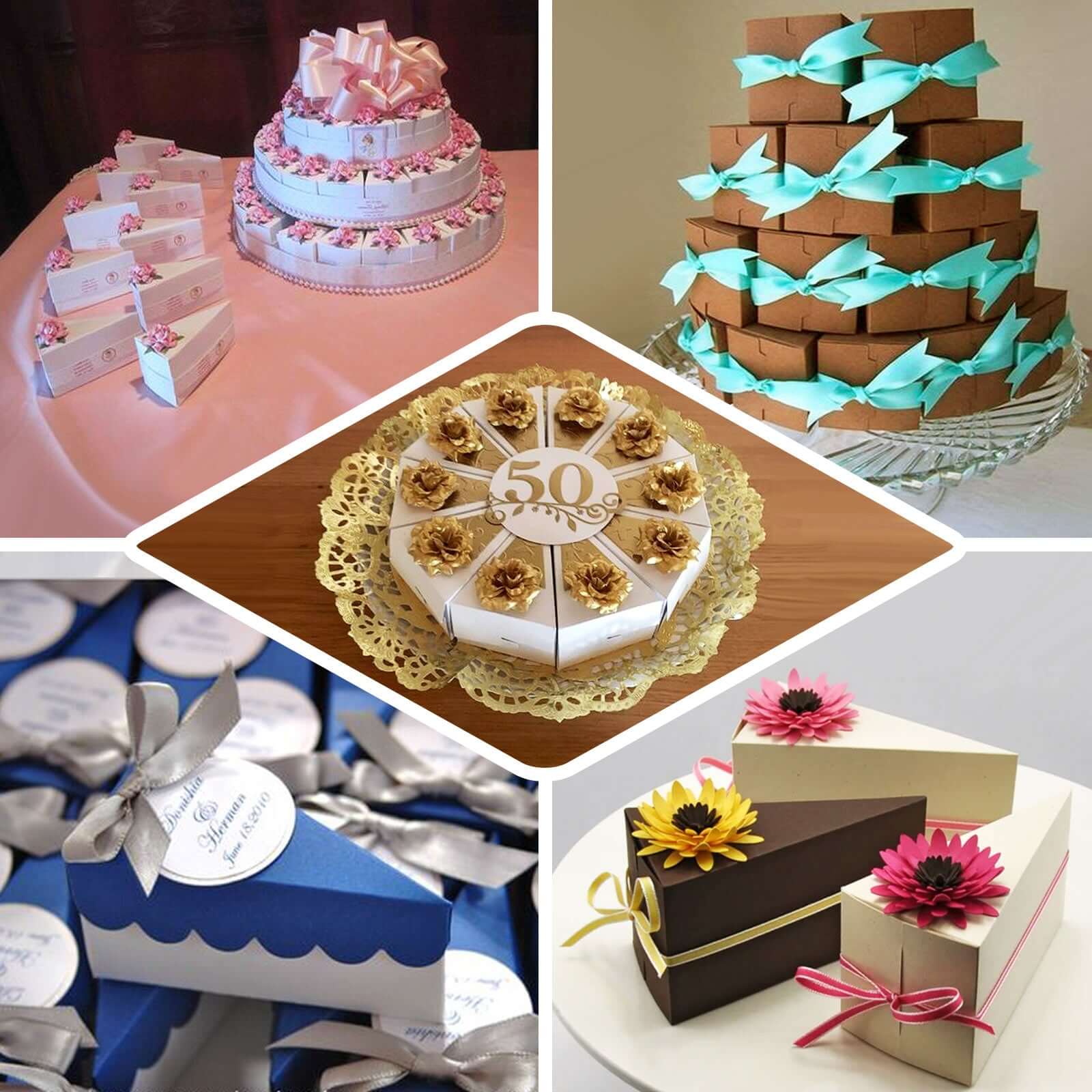 10-Pack Paper Triangle Cake Slice Boxes 5"x3" Silver Foil with Scalloped Top - Fancy Disposable Dessert Containers for Small Pie Snacks & Party Favors - Image 5