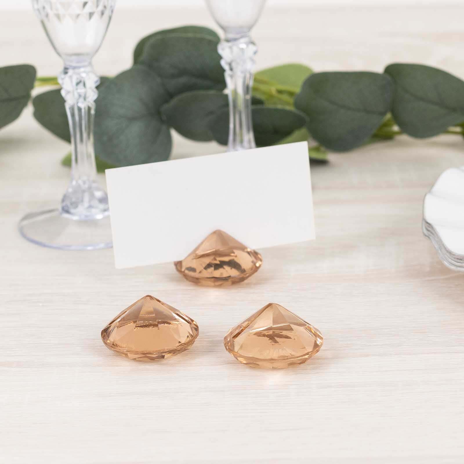 10-Pack Plastic Card Holder Stands 1.75" Diamond Shaped Design Amber Crystal - Wedding Table Place Card Decorations - Image 9