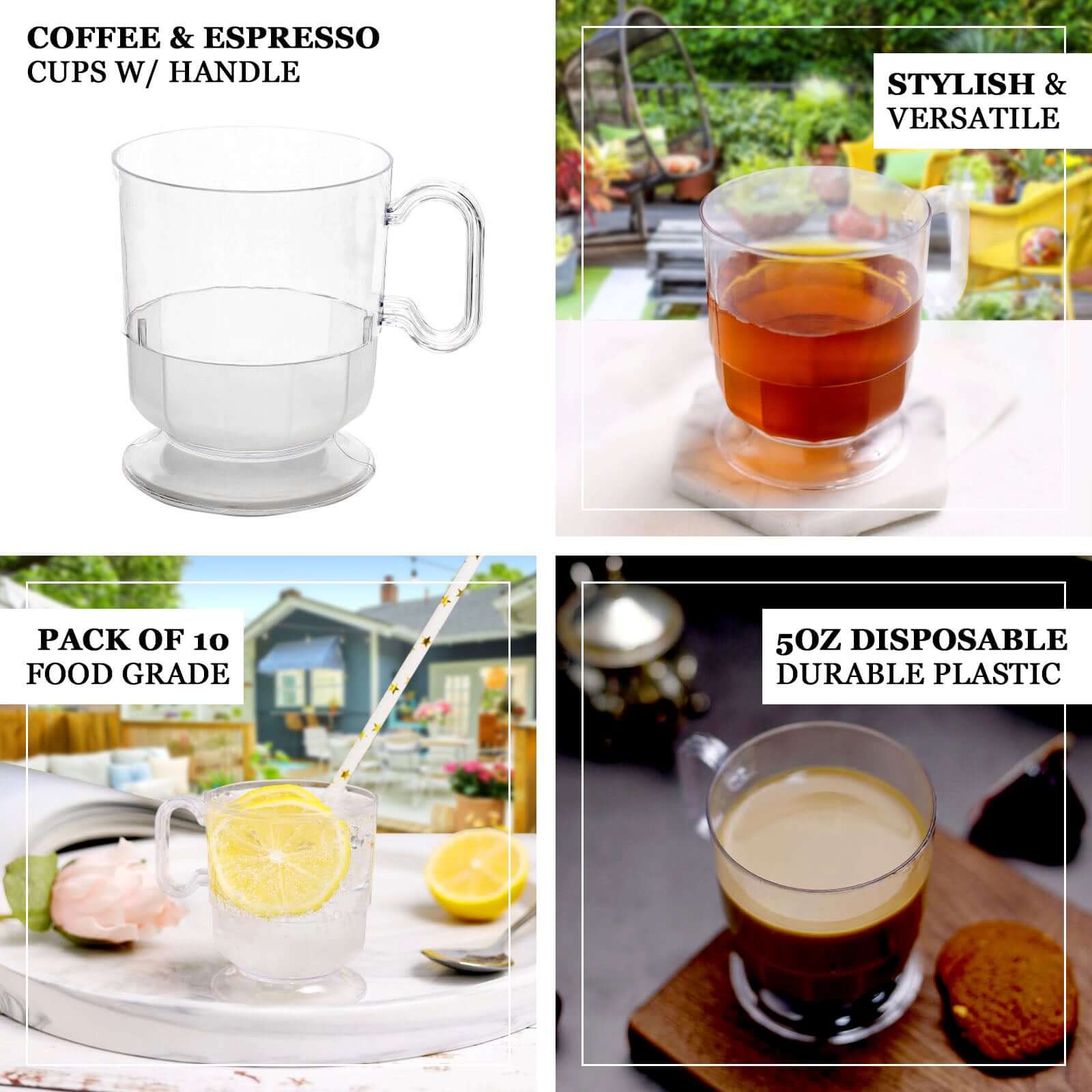 10-Pack Plastic Coffee Espresso Cups 5oz Clear with Handles - Disposable Mugs for Cafes, Restaurants & Food Service - Image 4