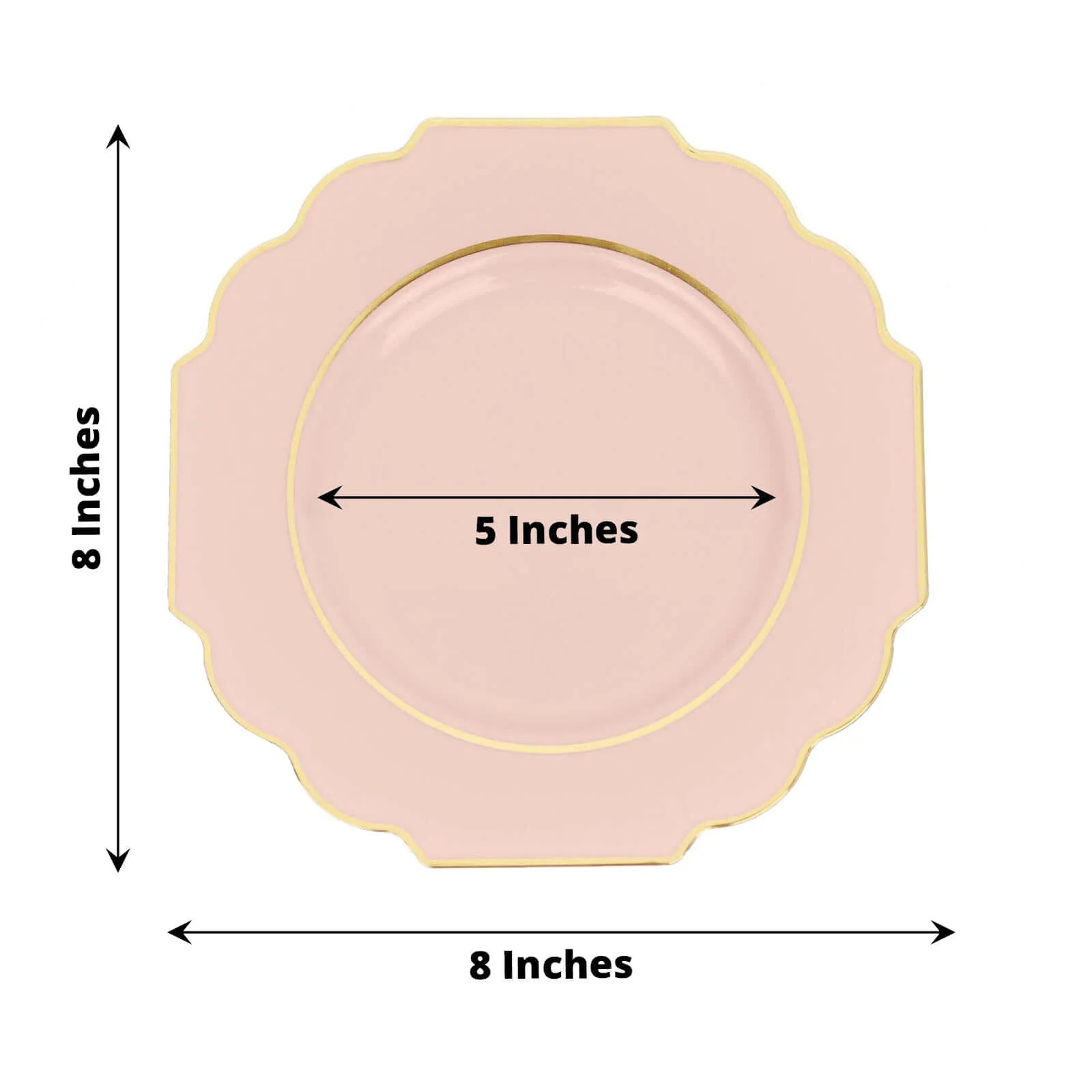 10-Pack Plastic Dessert Appetizer Plates 8" Blush Baroque Design with Scalloped Gold Rim - Heavy Duty Disposable Salad Plates - Image 3
