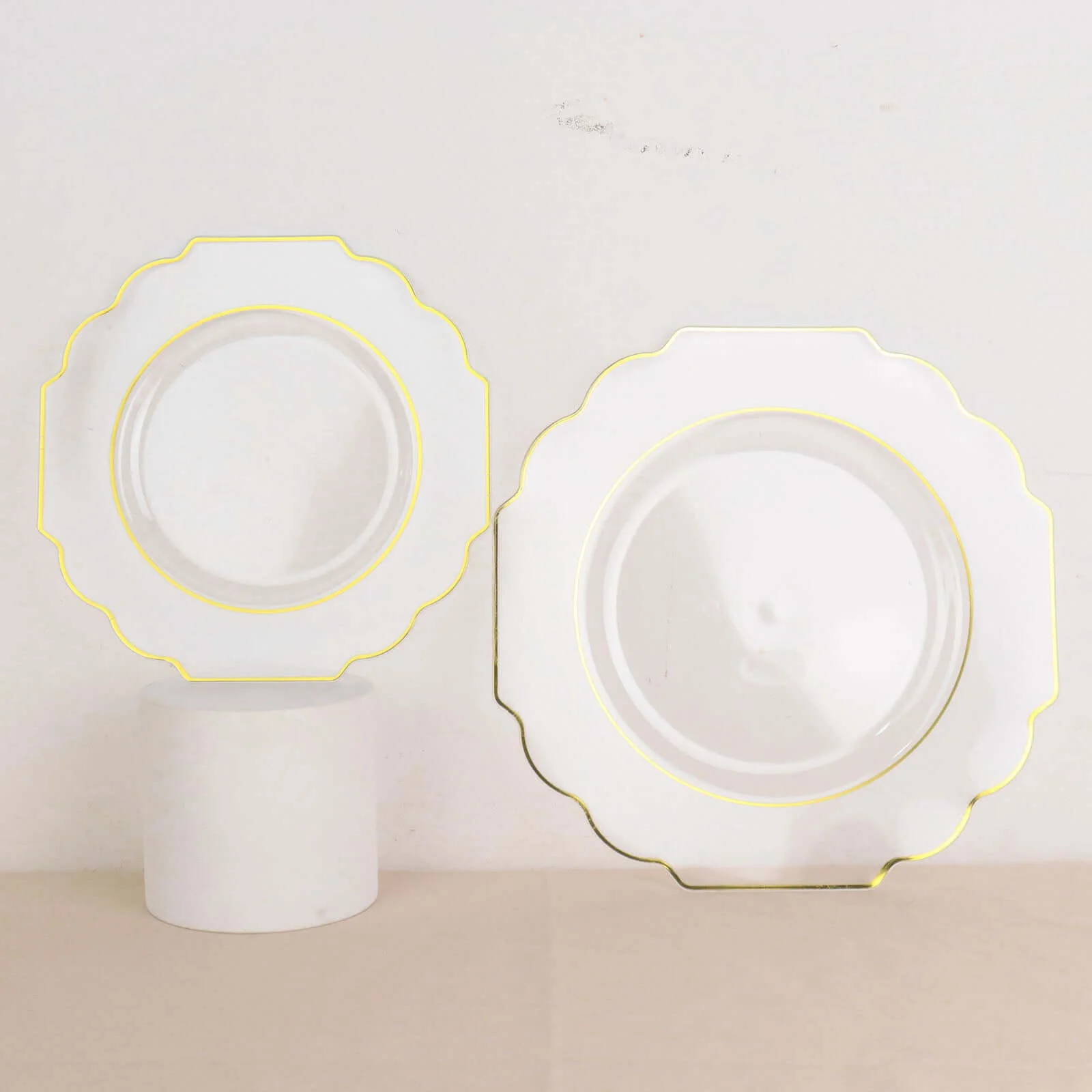 10-Pack Plastic Dessert Appetizer Plates 8" Clear Baroque Design with Scalloped Gold Rim - Heavy Duty Disposable Salad Plates - Image 13