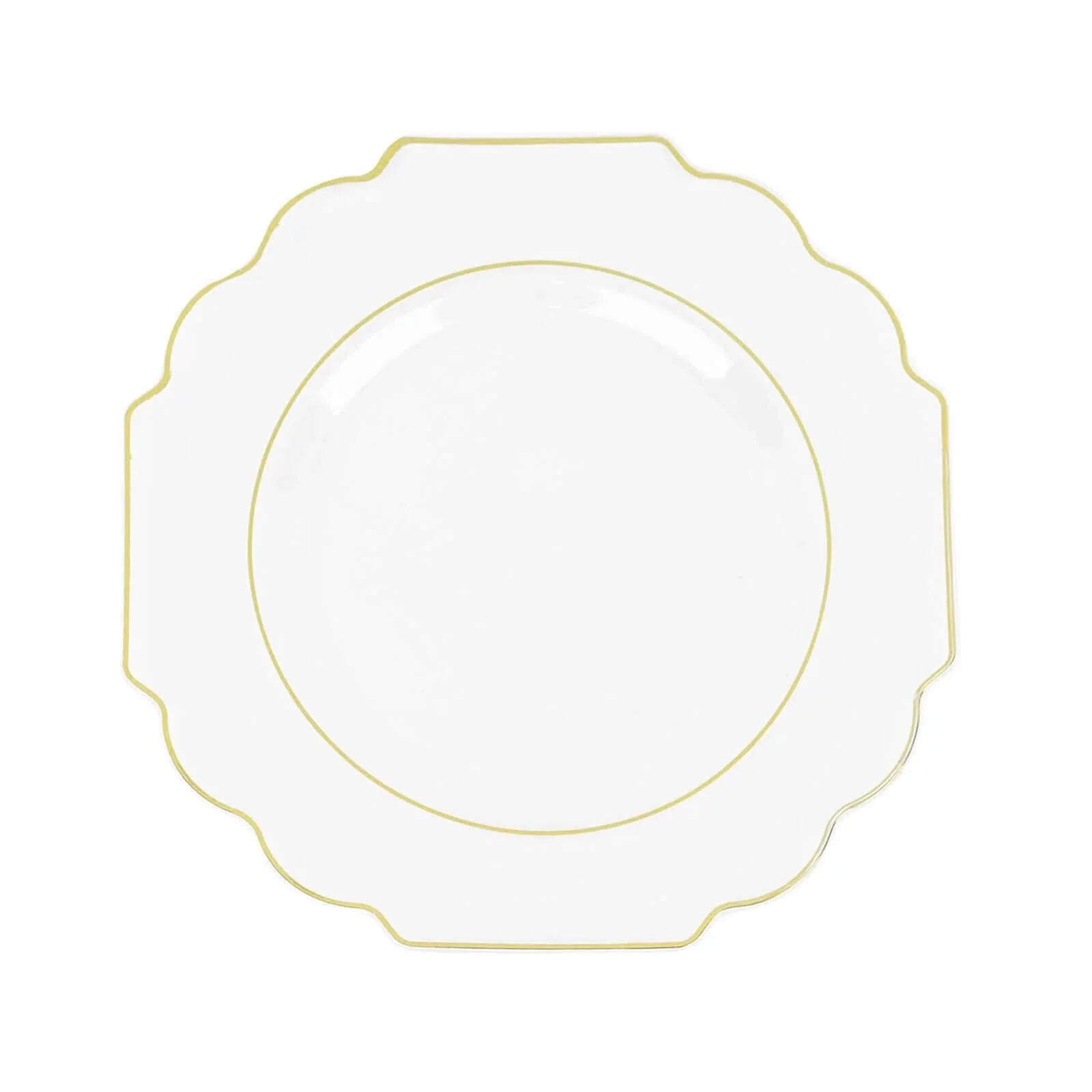 10-Pack Plastic Dessert Appetizer Plates 8" Clear Baroque Design with Scalloped Gold Rim - Heavy Duty Disposable Salad Plates - Image 14