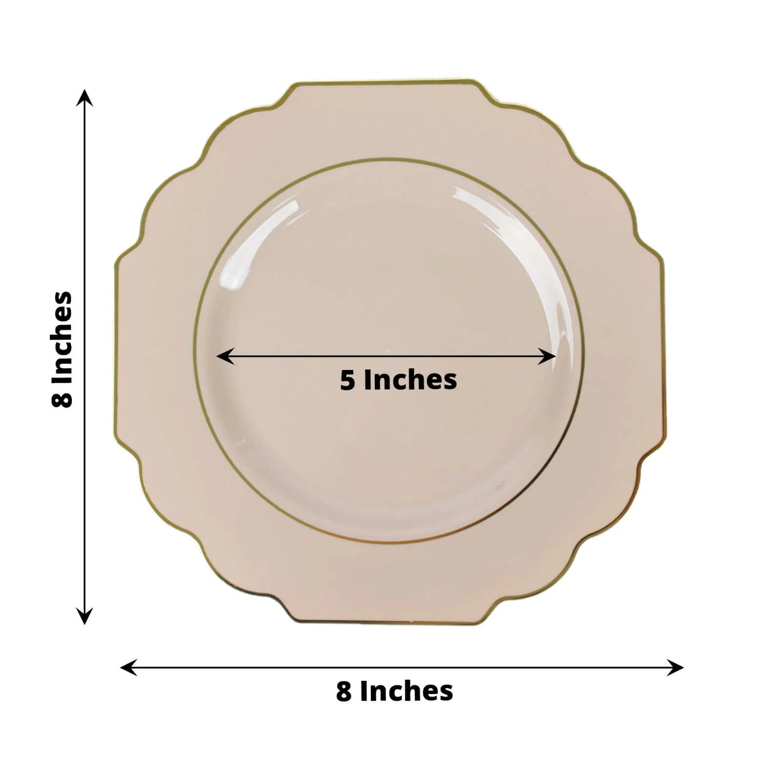 10-Pack Plastic Dessert Appetizer Plates 8" Taupe Baroque Design with Scalloped Gold Rim - Heavy Duty Disposable Salad Plates - Image 3