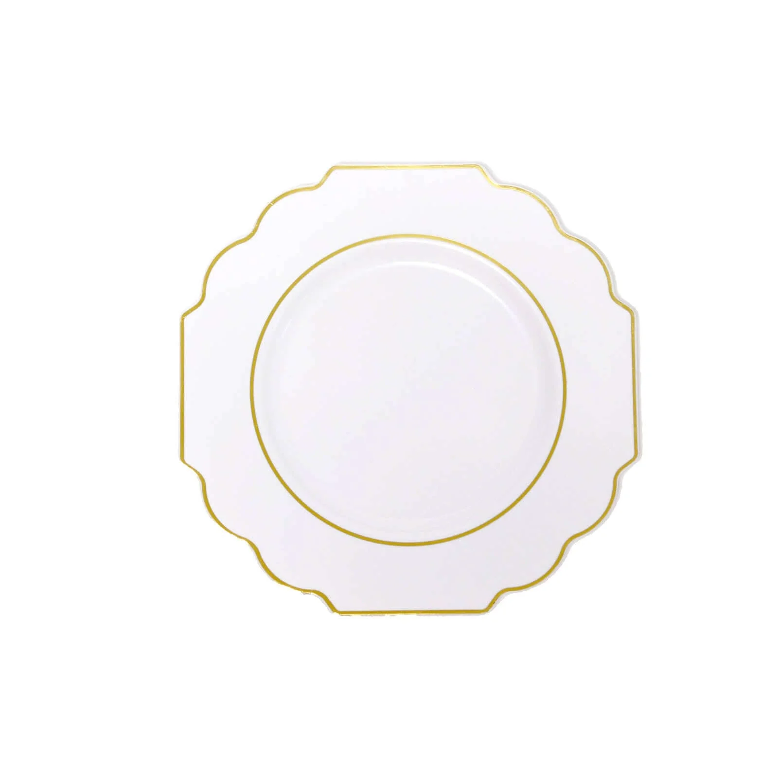 10-Pack Plastic Dessert Appetizer Plates 8" White Baroque Design with Scalloped Gold Rim - Heavy Duty Disposable Salad Plates for Buffets & Catered Events - Image 7