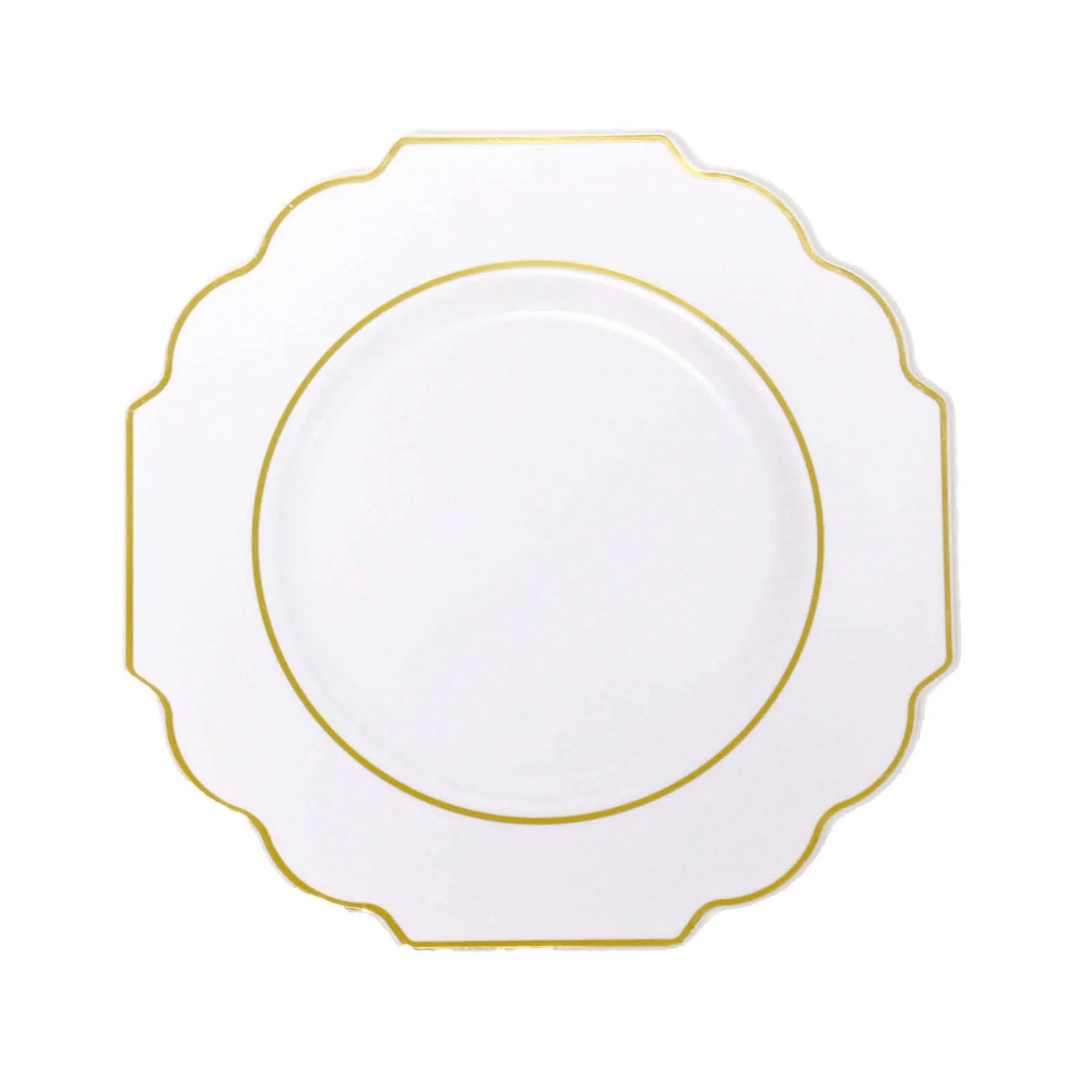 10-Pack Plastic Dessert Appetizer Plates 8" White Baroque Design with Scalloped Gold Rim - Heavy Duty Disposable Salad Plates for Buffets & Catered Events - Image 8