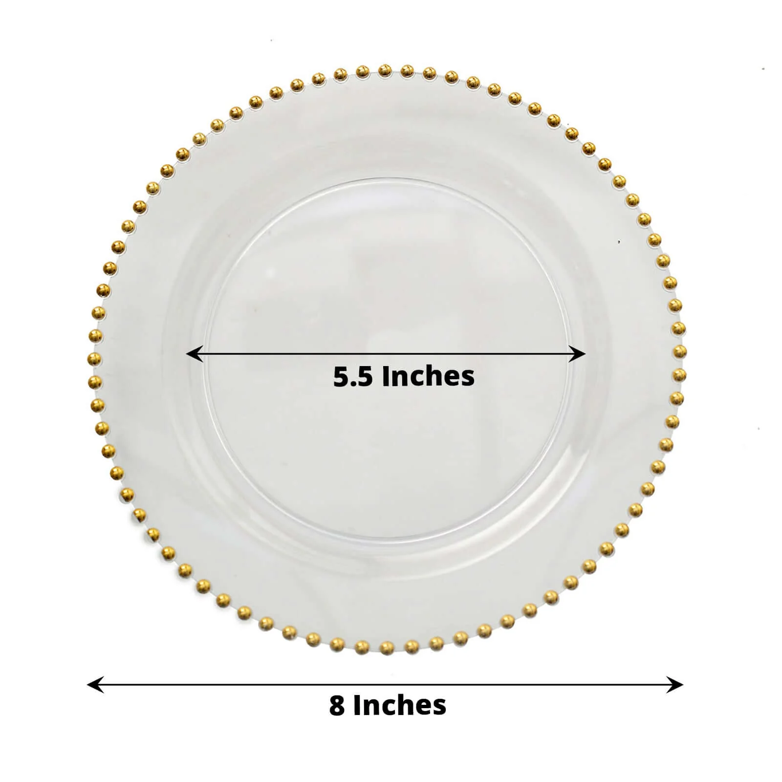10 Pack Plastic Dessert Appetizer Plates in Clear with Gold Beaded Rim, Disposable Round Salad Party Plates 8" - Image 2