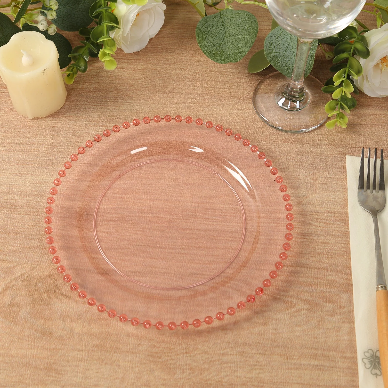10-Pack Plastic Dessert Appetizer Plates in Transparent Blush with Beaded Rim, Disposable Round Salad Party Plates 8" - Image 7