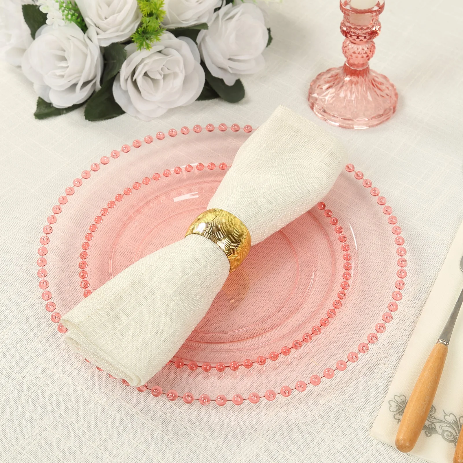 10-Pack Plastic Dessert Appetizer Plates in Transparent Blush with Beaded Rim, Disposable Round Salad Party Plates 8" - Image 8