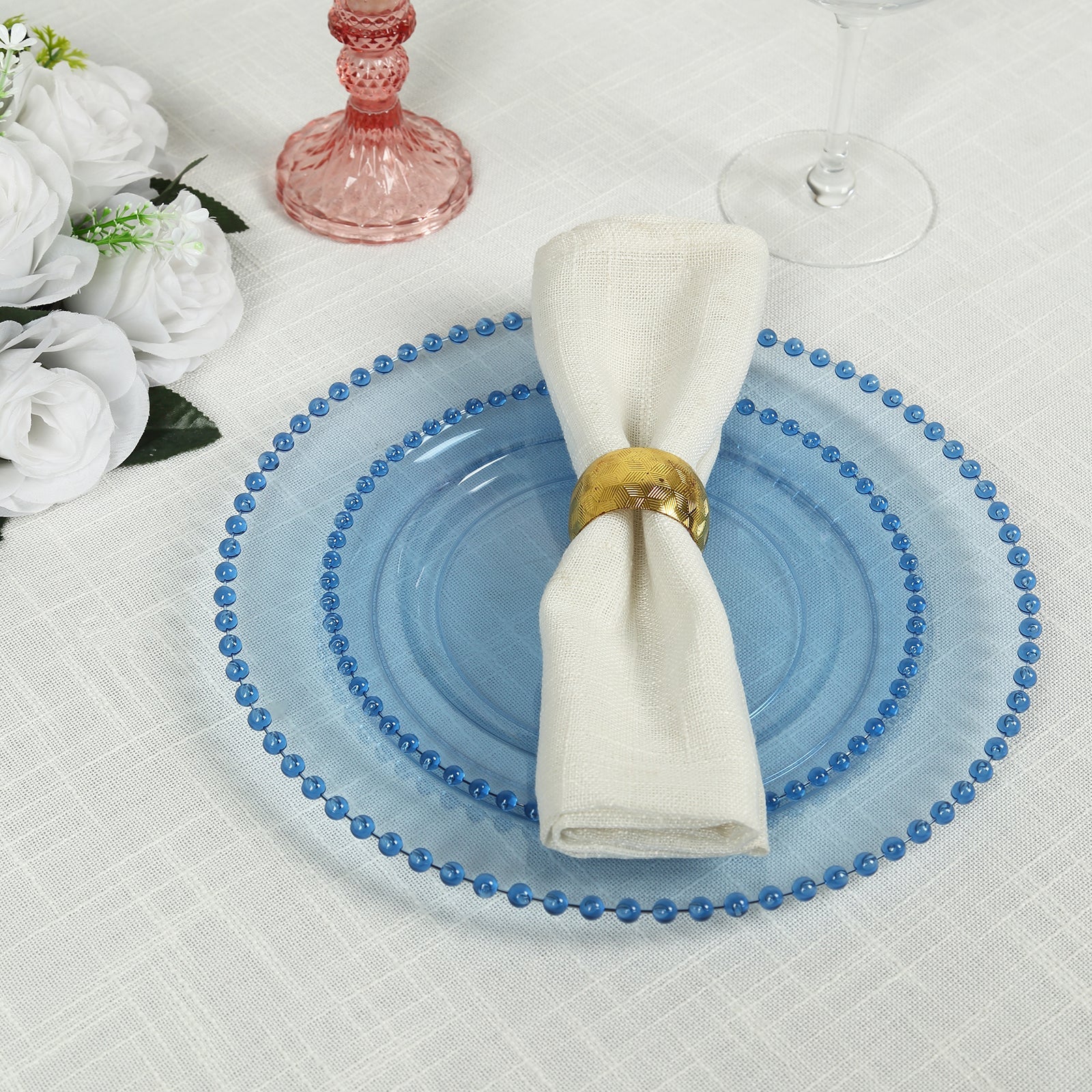 10-Pack Plastic Dessert Appetizer Plates in Transparent Dusty Blue with Beaded Rim, Disposable Round Salad Party Plates 8" - Image 6