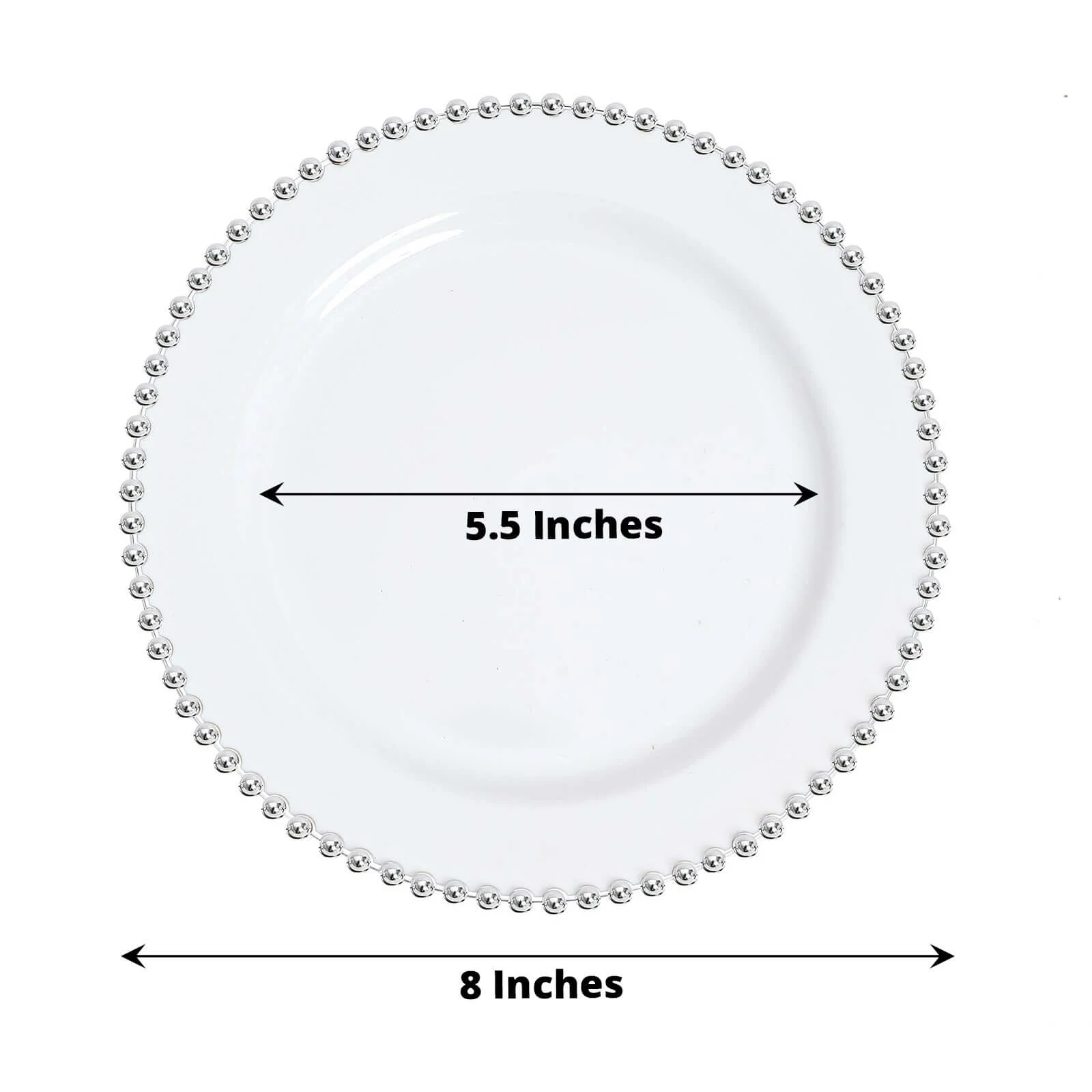 10 Pack Plastic Dessert Appetizer Plates in White with Silver Beaded Rim, Disposable Round Salad Party Plates 8" - Image 3