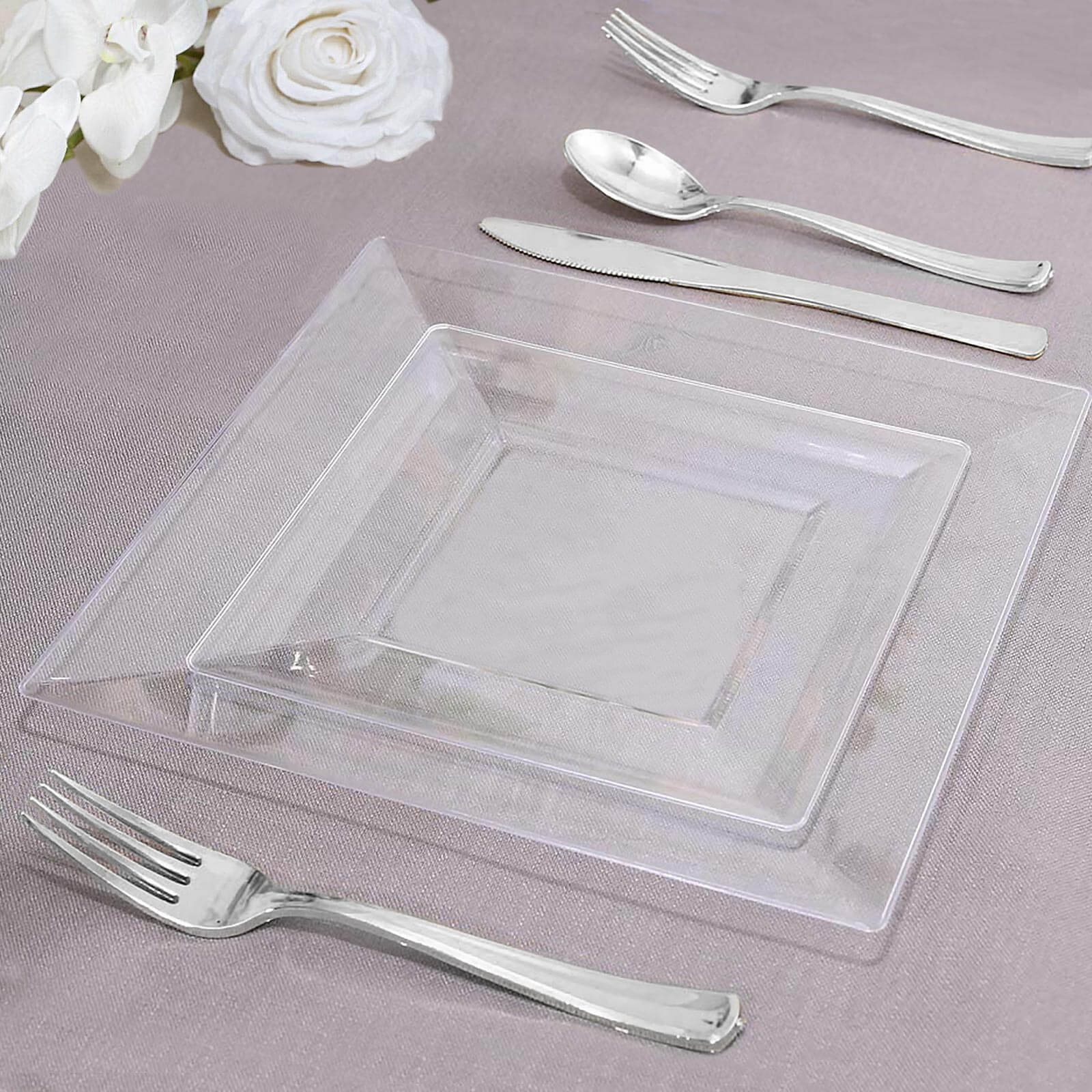 10-Pack Plastic Dessert Plates 6" Square Design with Wide Rim Clear - Disposable Appetizer Plates - Image 2