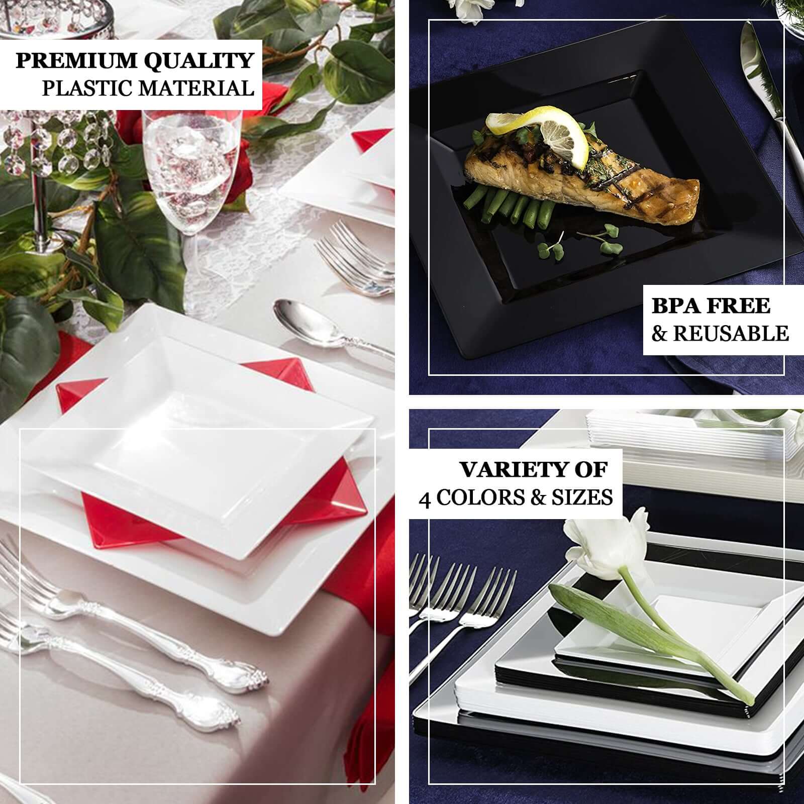 10-Pack Plastic Dessert Plates 6" Square Design with Wide Rim Clear - Disposable Appetizer Plates - Image 4