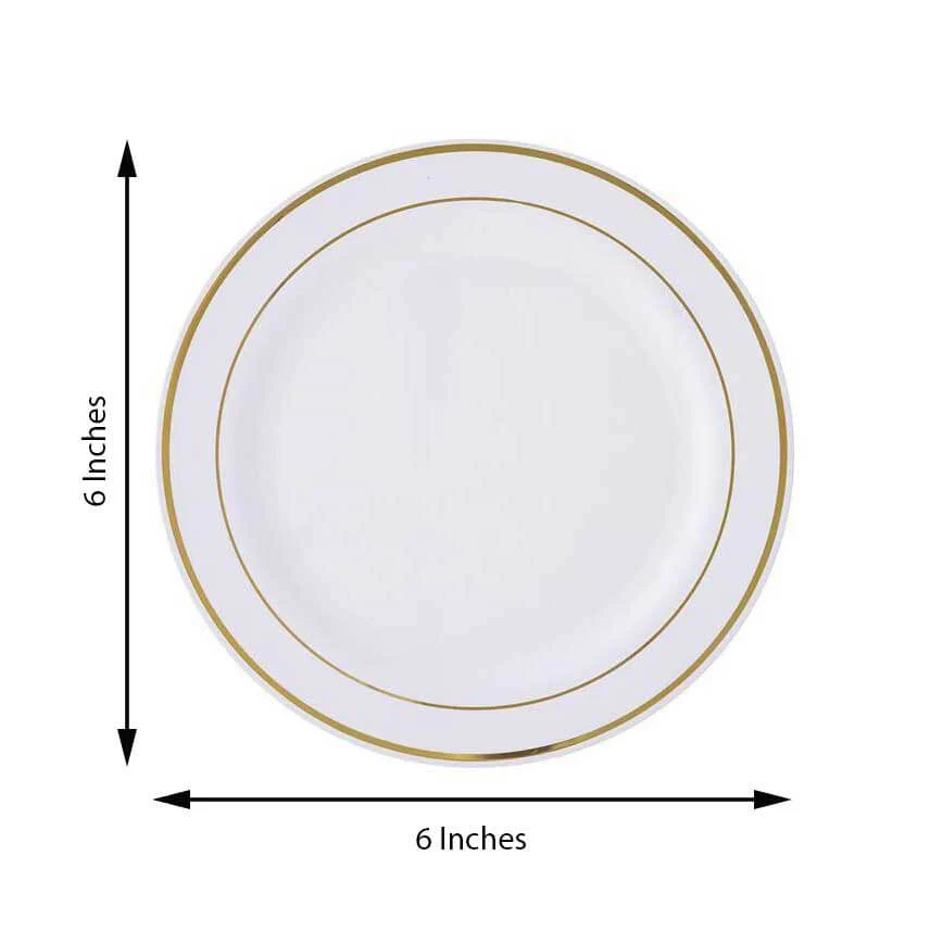 10-Pack Plastic Dessert Plates 6" White with Très Chic Gold Rim - Premium Disposable Salad Plates - Image 4