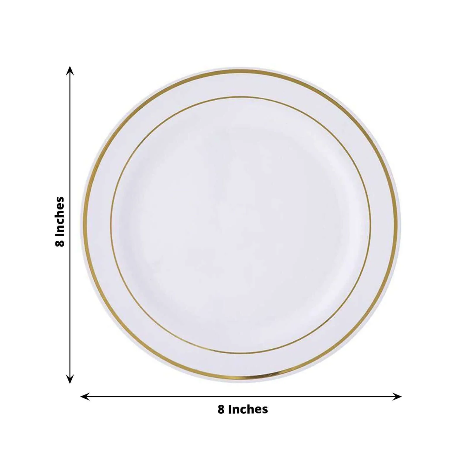 10-Pack Plastic Dessert Plates 8" White with Très Chic Gold Rim - Durable Disposable Salad Plates - Image 3