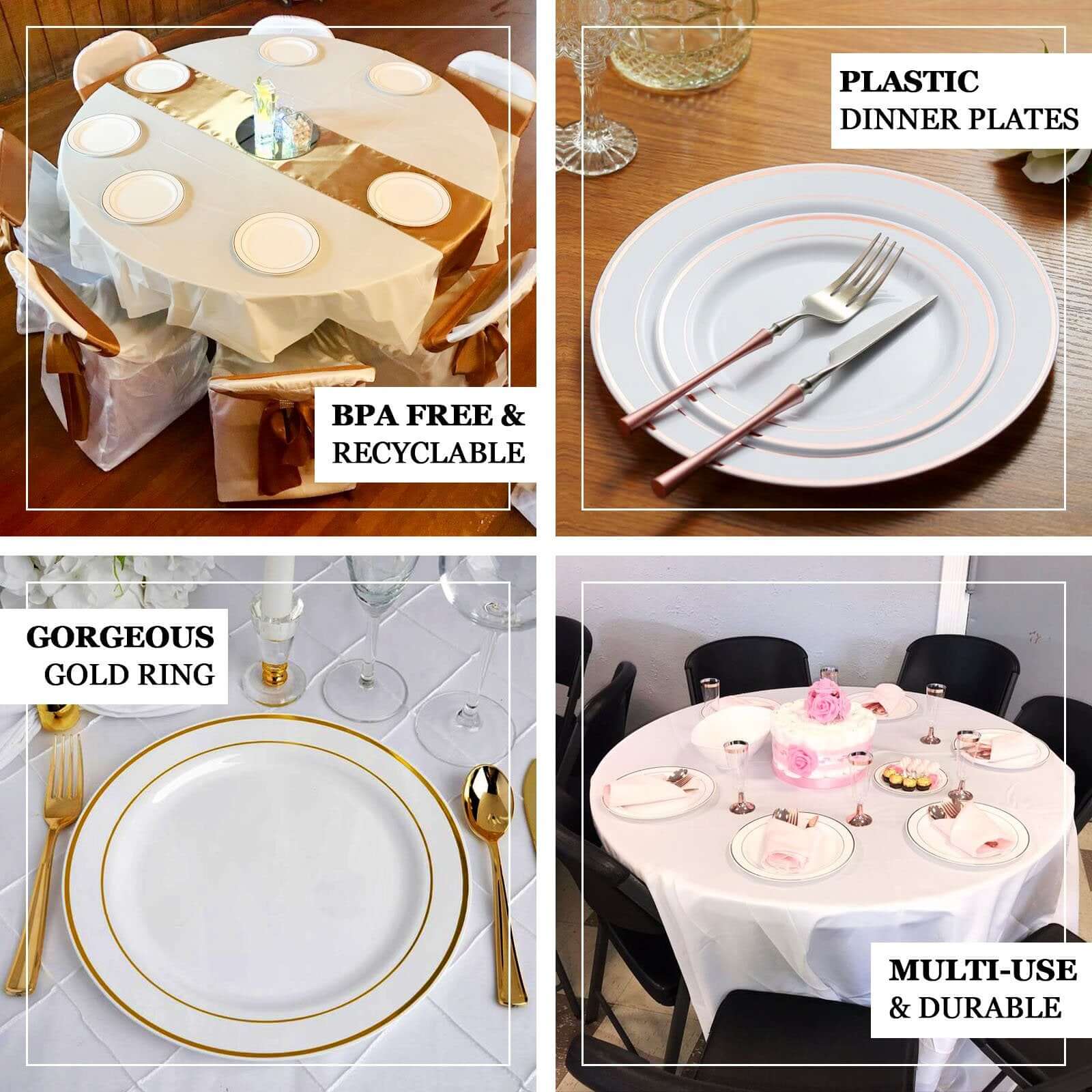 10-Pack Plastic Dessert Plates 8" White with Très Chic Gold Rim - Durable Disposable Salad Plates - Image 4