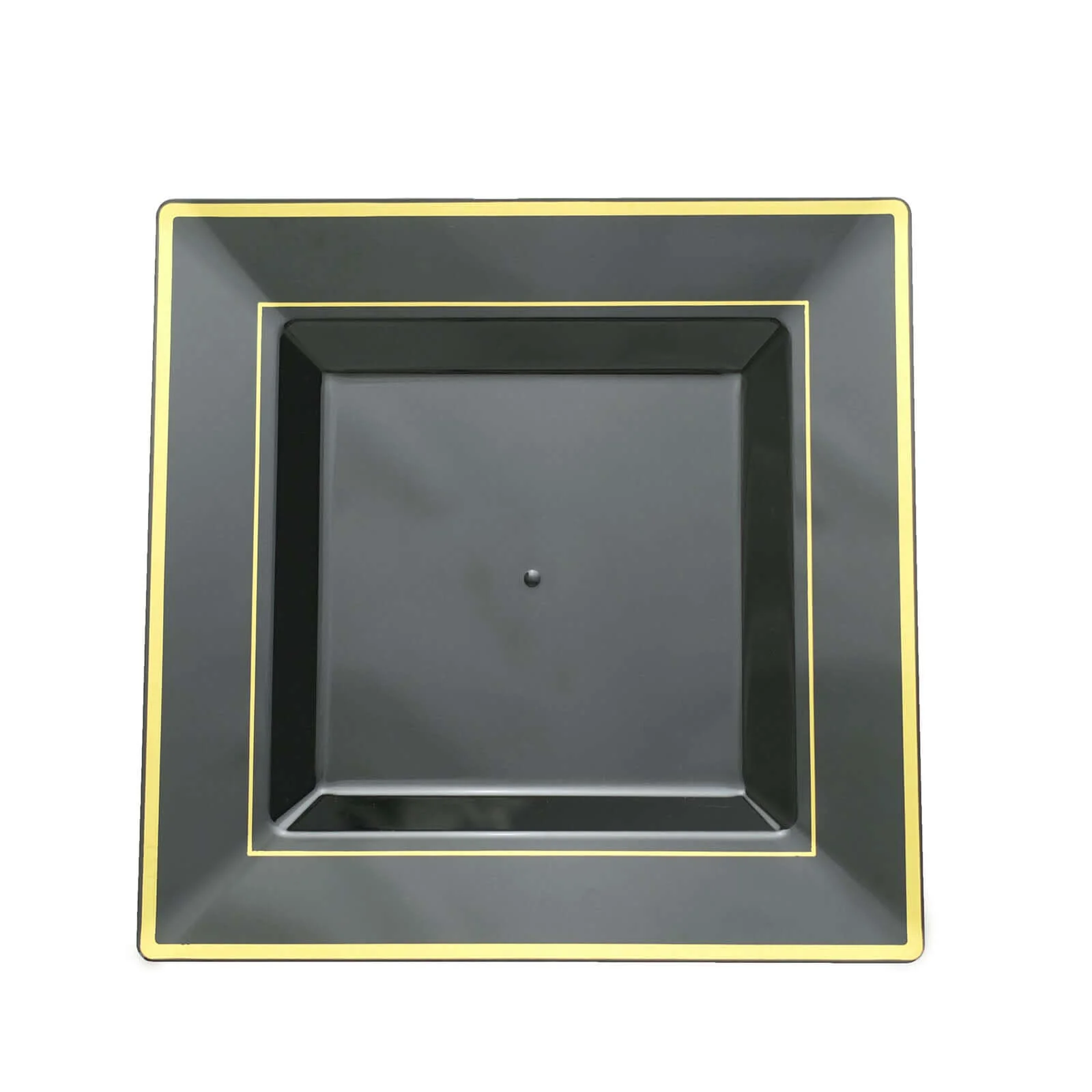 10-Pack Plastic Dinner Plates 10" Black Square with Gold Trim - Stylish Disposable Party Plates - Image 7