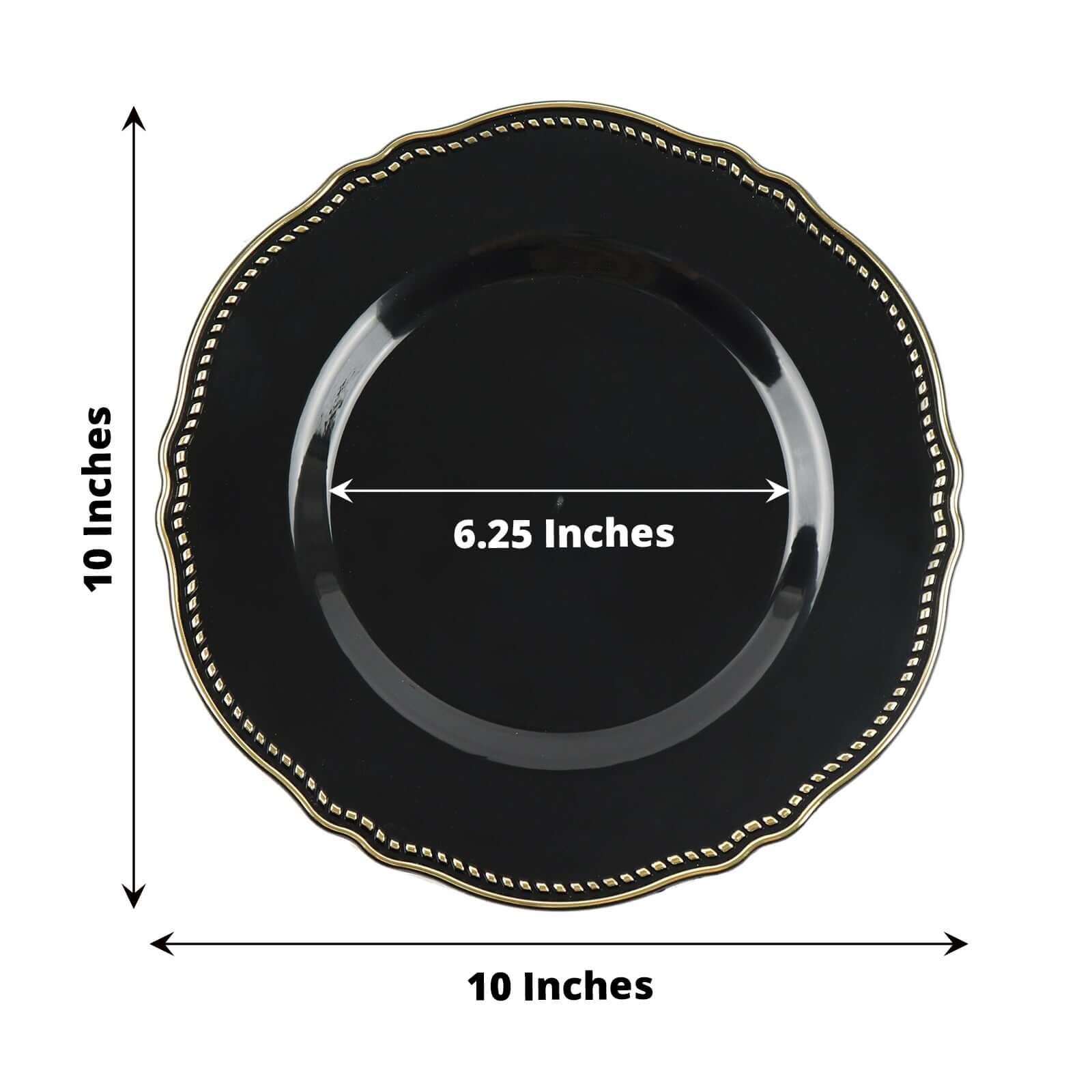 10-Pack Plastic Dinner Plates 10" Black with Gold Scalloped Rim - Large Disposable Party Plates - Image 3