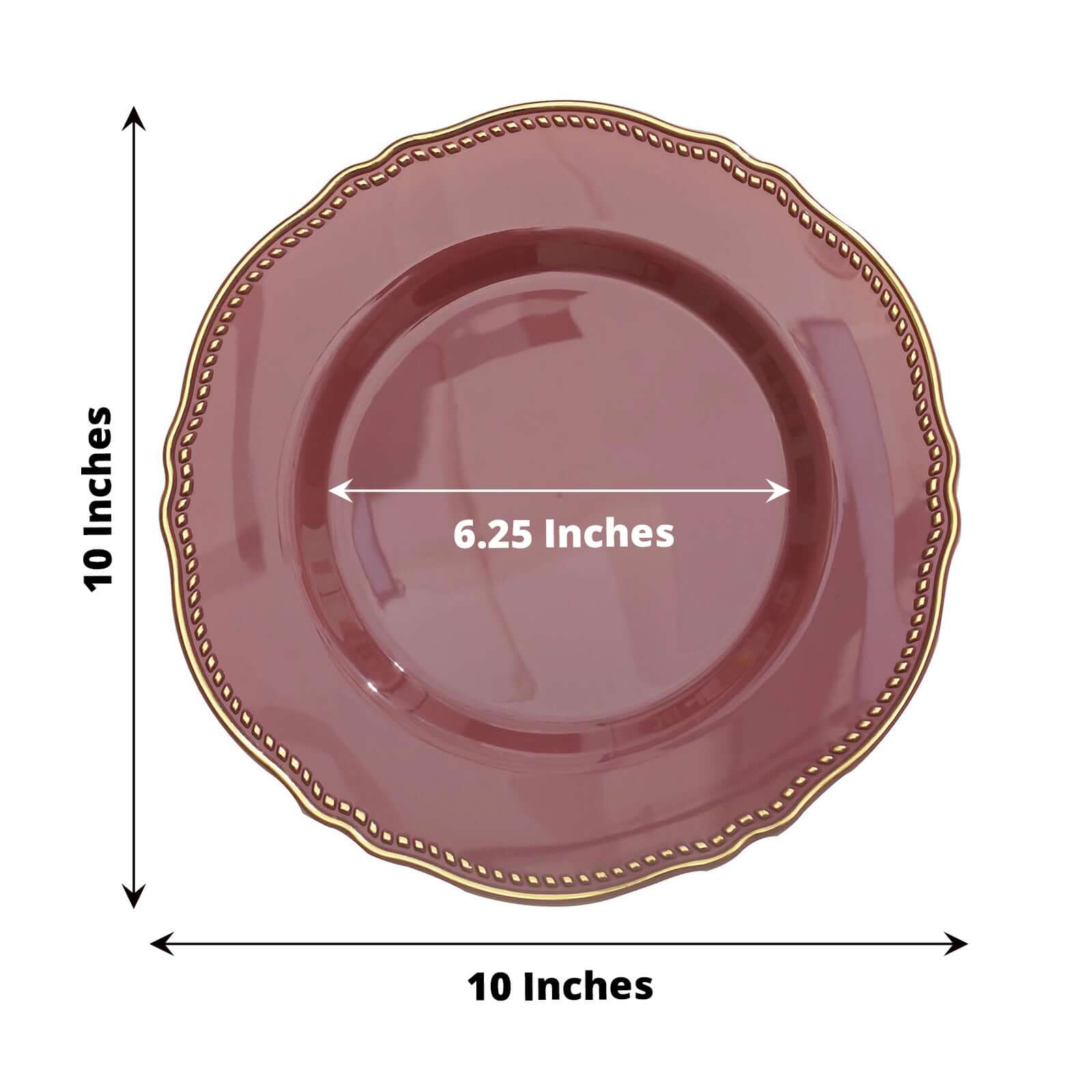 10-Pack Plastic Dinner Plates 10" Cinnamon Rose with Gold Scalloped Rim - Large Disposable Party Plates - Image 3