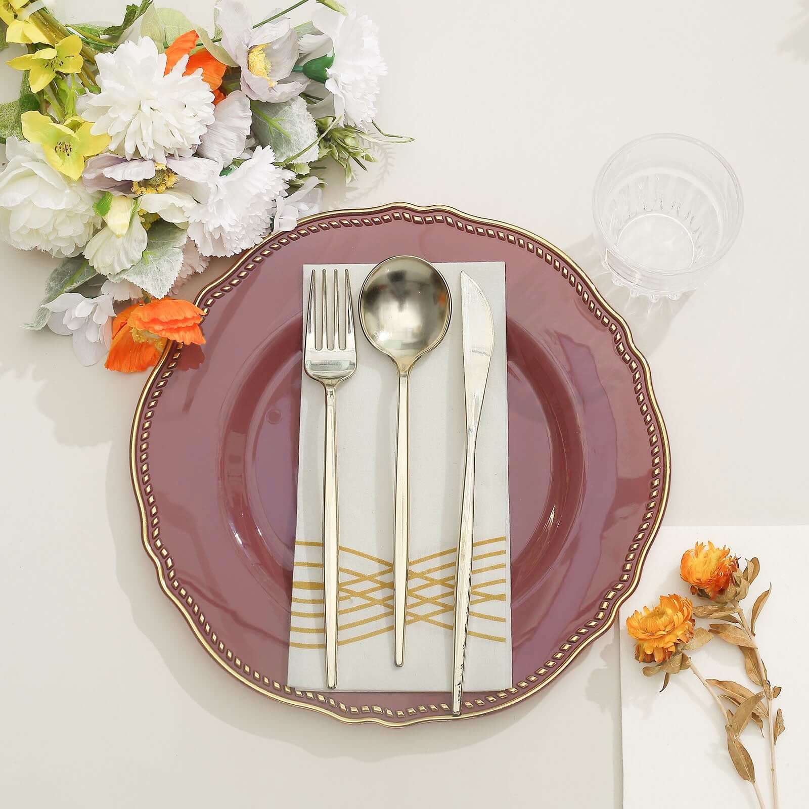 10-Pack Plastic Dinner Plates 10" Cinnamon Rose with Gold Scalloped Rim - Large Disposable Party Plates - Image 9