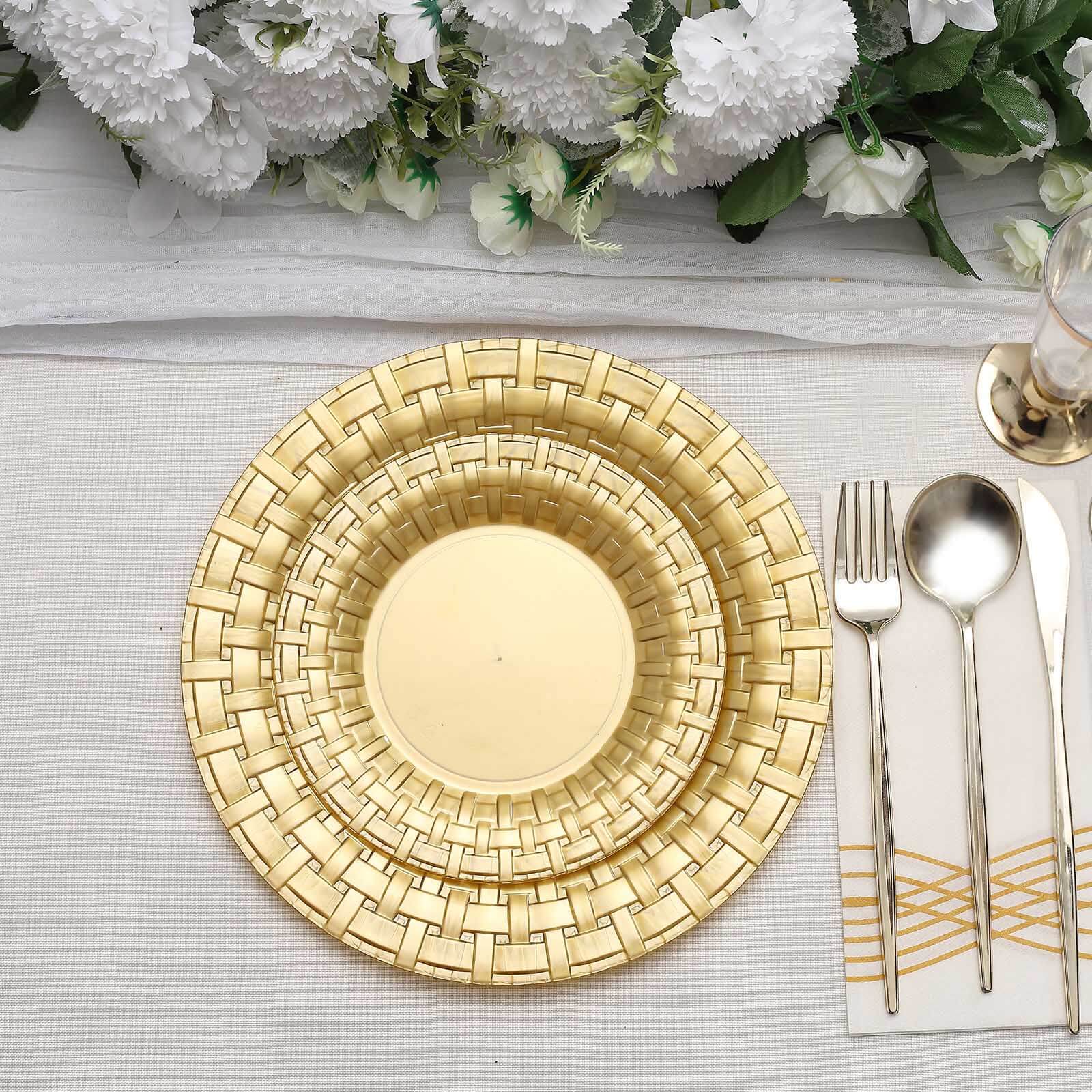 10-Pack Plastic Dinner Plates 10" Gold Basketweave Rim - Premium Disposable Party Plates - Image 10