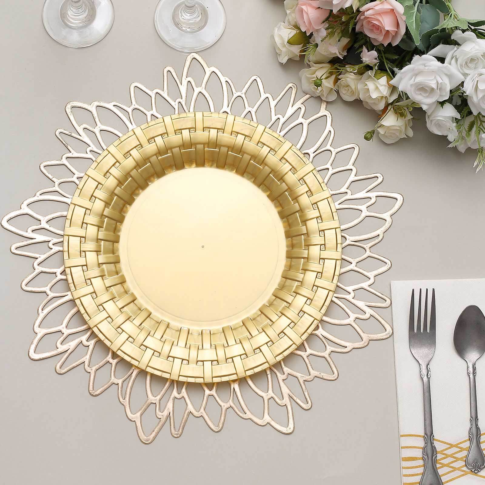 10-Pack Plastic Dinner Plates 10" Gold Basketweave Rim - Premium Disposable Party Plates - Image 11