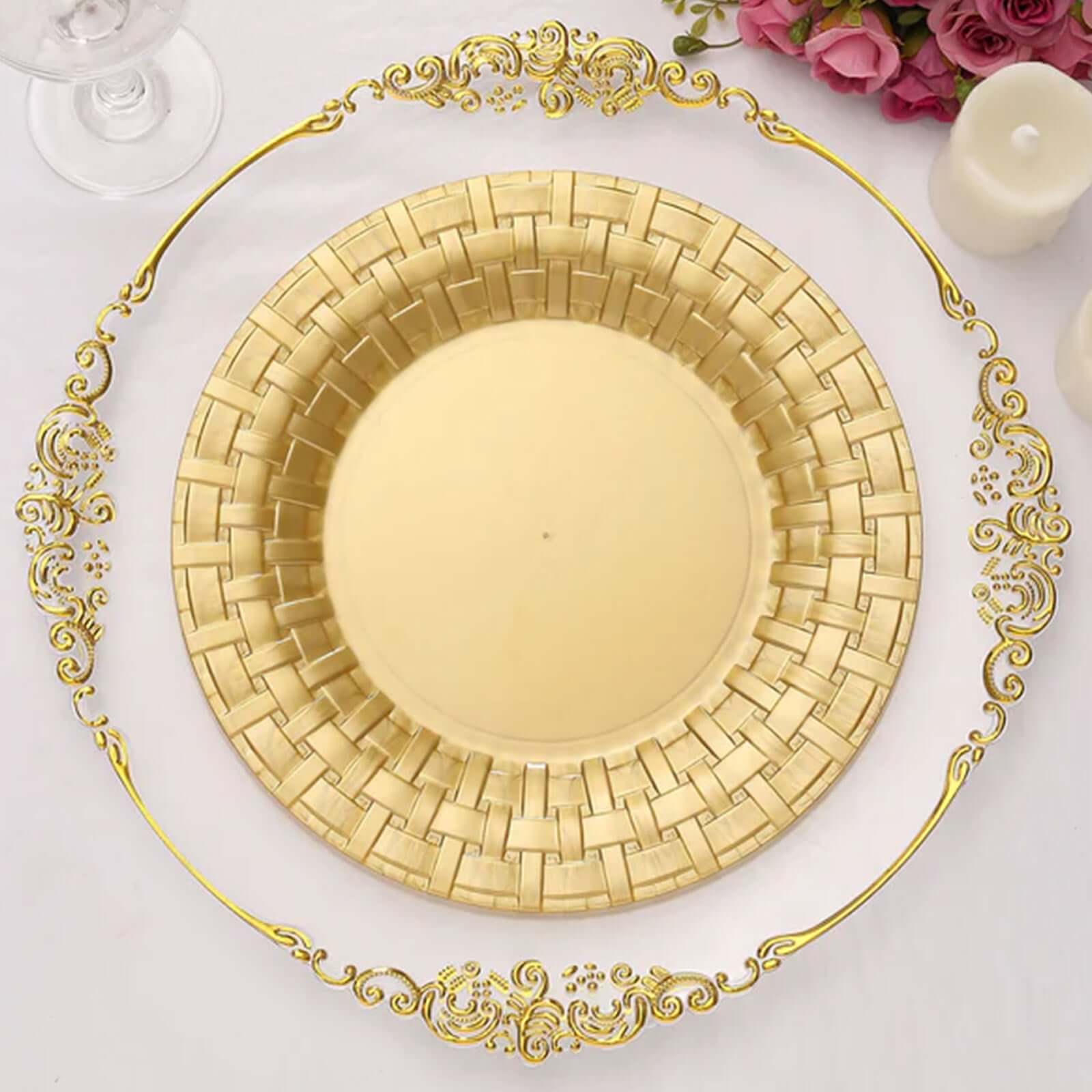 10-Pack Plastic Dinner Plates 10" Gold Basketweave Rim - Premium Disposable Party Plates - Image 5