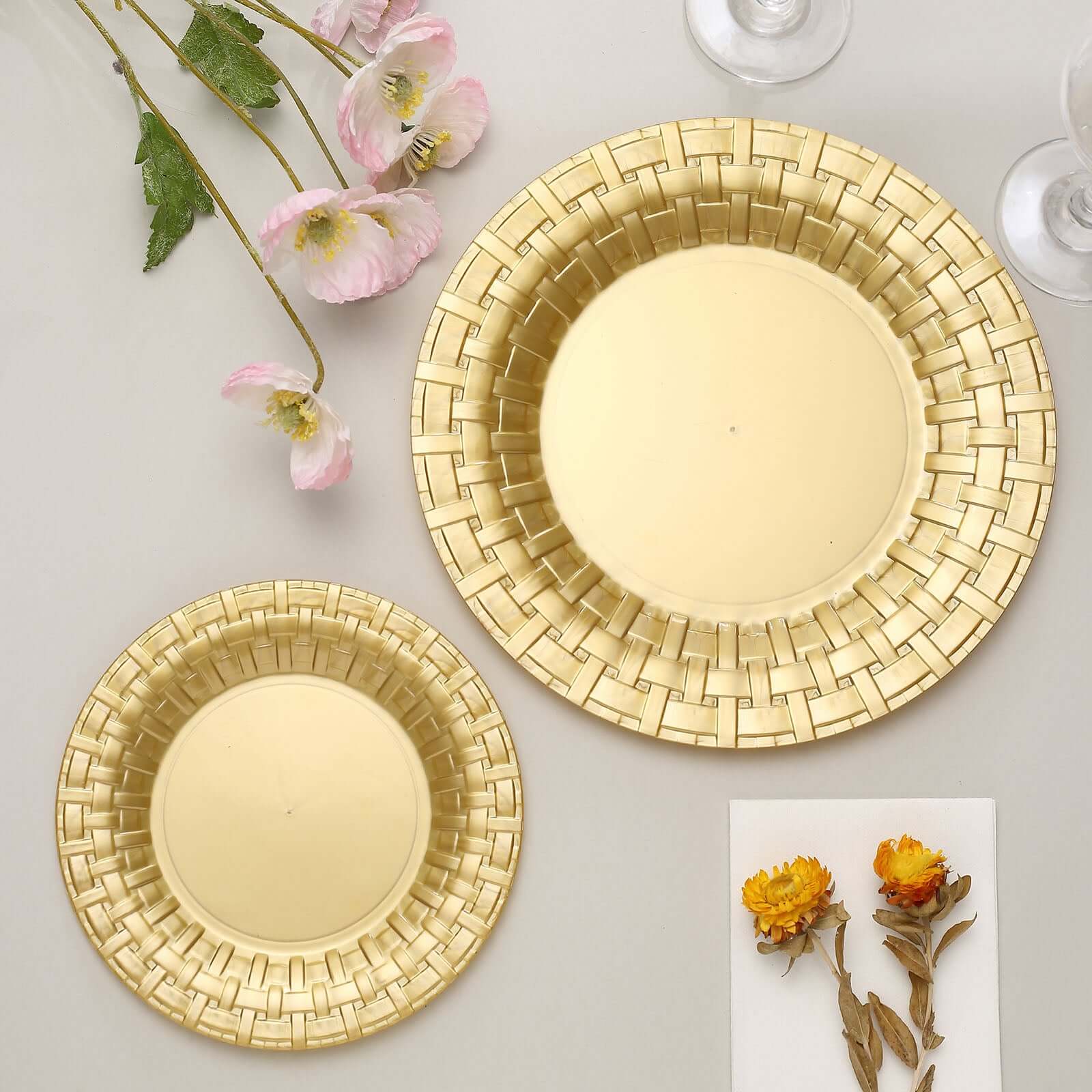 10-Pack Plastic Dinner Plates 10" Gold Basketweave Rim - Premium Disposable Party Plates - Image 8