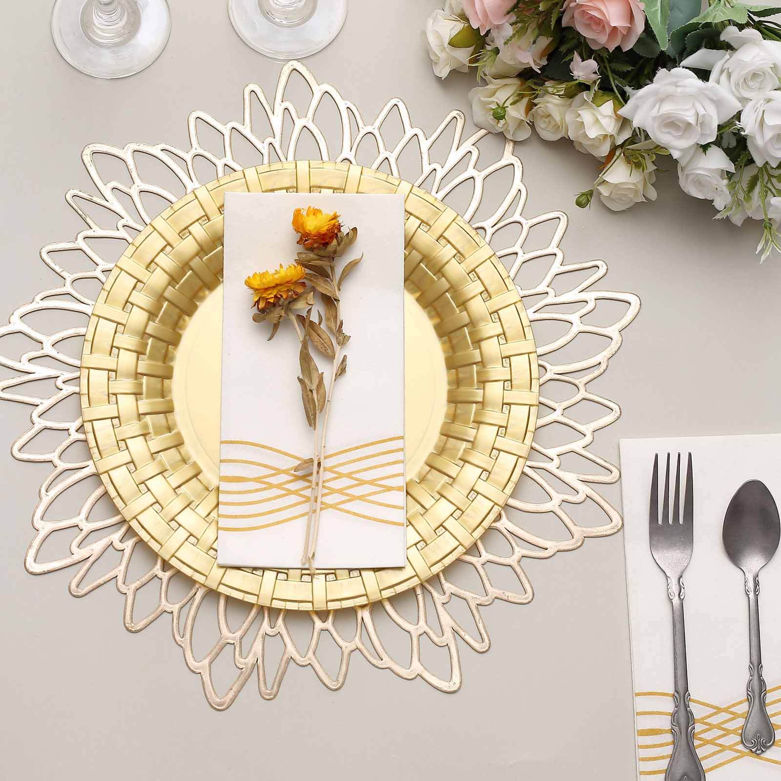 10-Pack Plastic Dinner Plates 10" Gold Basketweave Rim - Premium Disposable Party Plates - Image 9