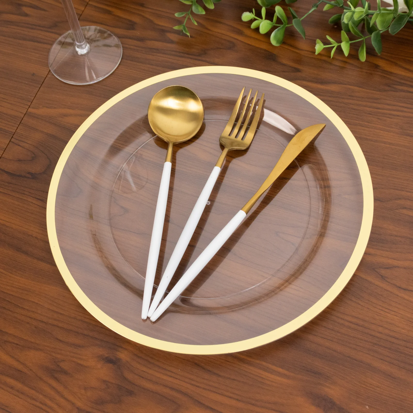 10-Pack Plastic Round Dinner Plates 10" Clear with Gold Rim - Sleek Disposable Party Plates - Image 6