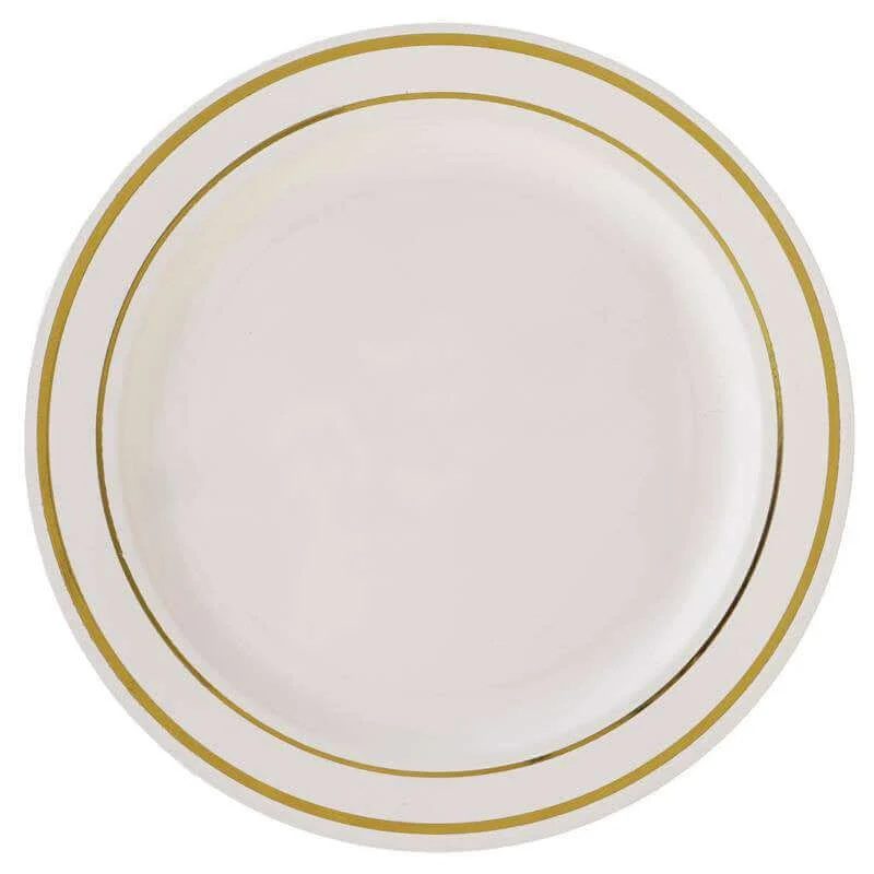 10-Pack Plastic Dinner Plates 10" Ivory with Très Chic Gold Rim - Stylish Disposable Plates for Events - Image 6