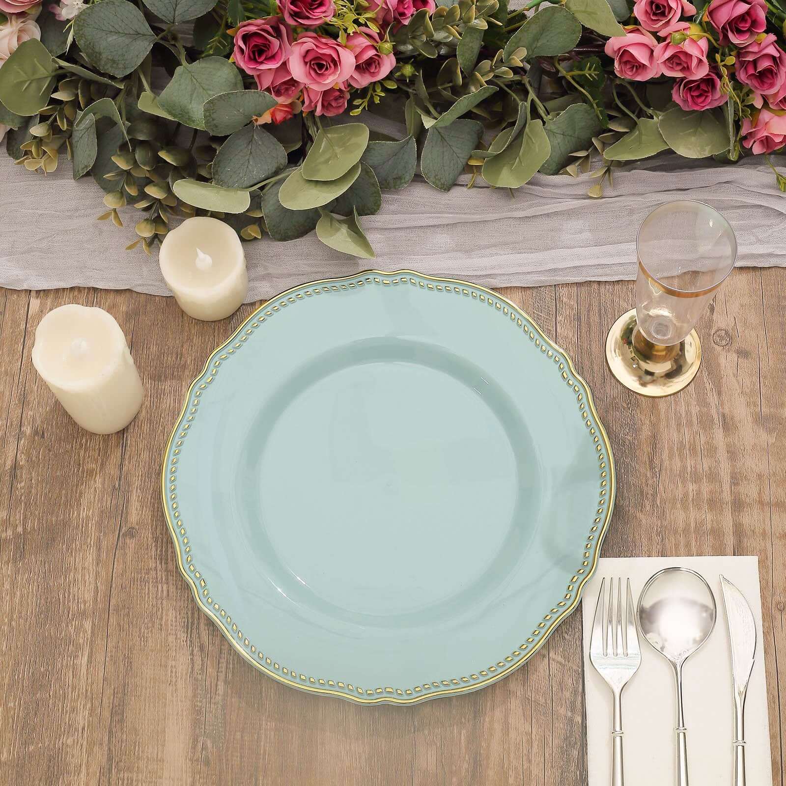 10-Pack Plastic Dinner Plates 10" Jade with Gold Scalloped Rim - Large Disposable Party Plates - Image 10