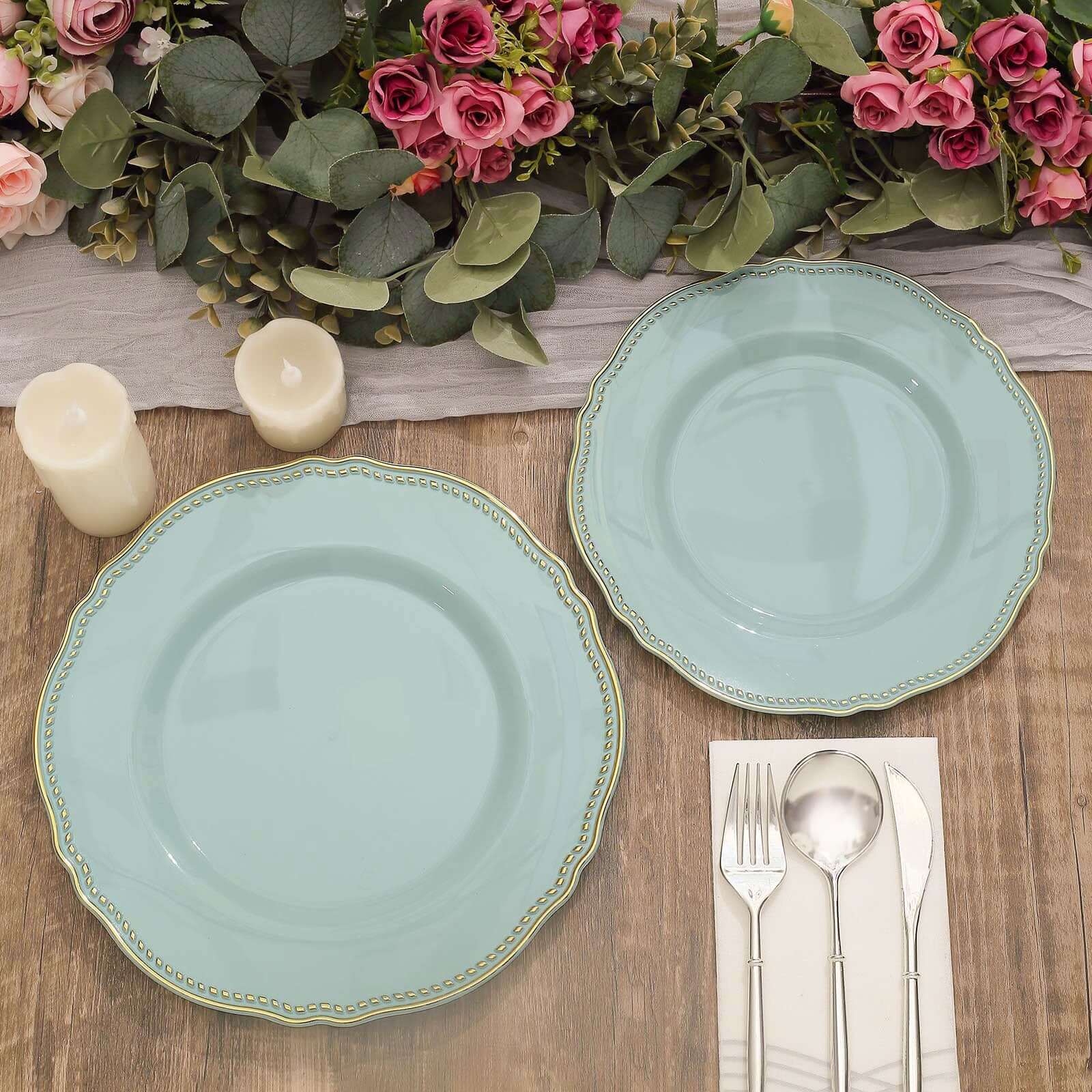 10-Pack Plastic Dinner Plates 10" Jade with Gold Scalloped Rim - Large Disposable Party Plates - Image 11
