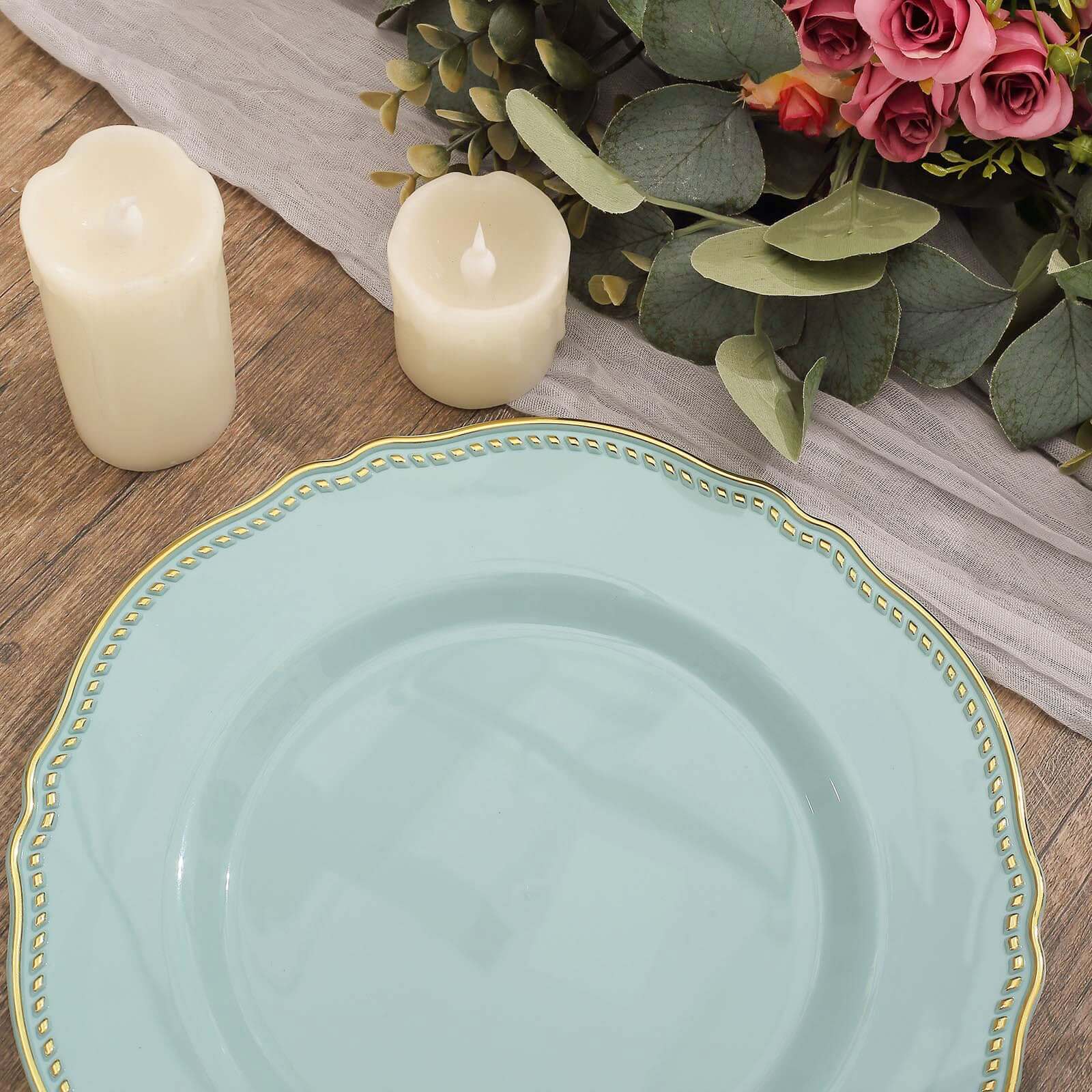 10-Pack Plastic Dinner Plates 10" Jade with Gold Scalloped Rim - Large Disposable Party Plates - Image 12
