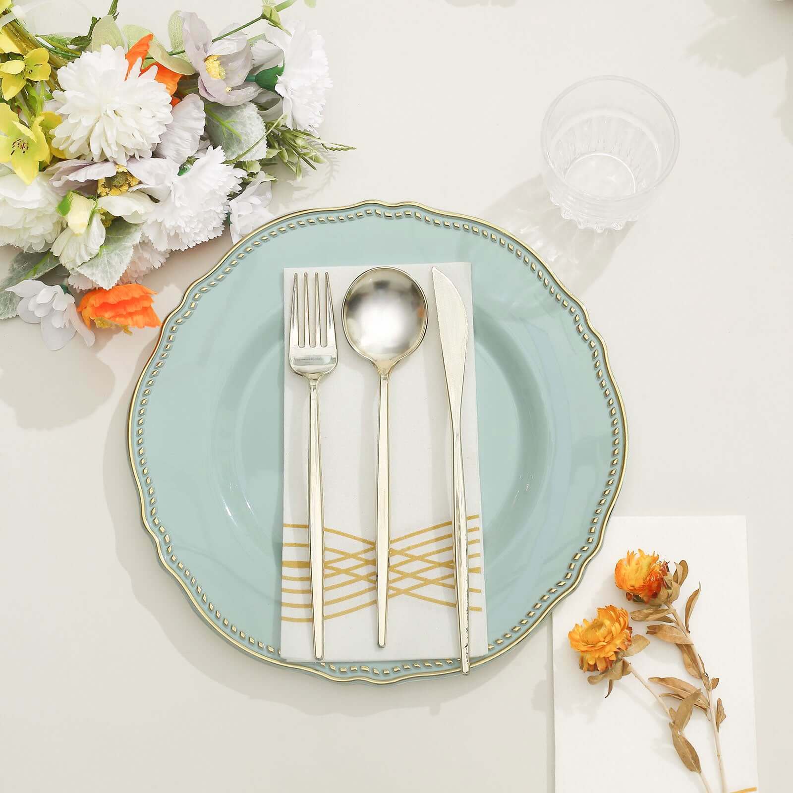 10-Pack Plastic Dinner Plates 10" Jade with Gold Scalloped Rim - Large Disposable Party Plates - Image 9