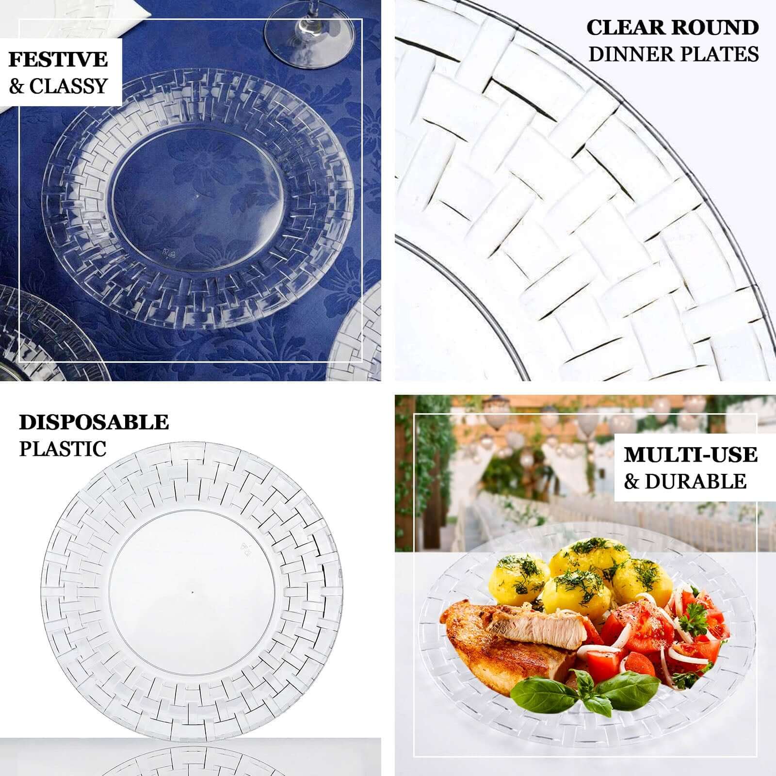 10-Pack Plastic Dinner Plates 10" White Basketweave Rim - Premium Disposable Party Plates - Image 4