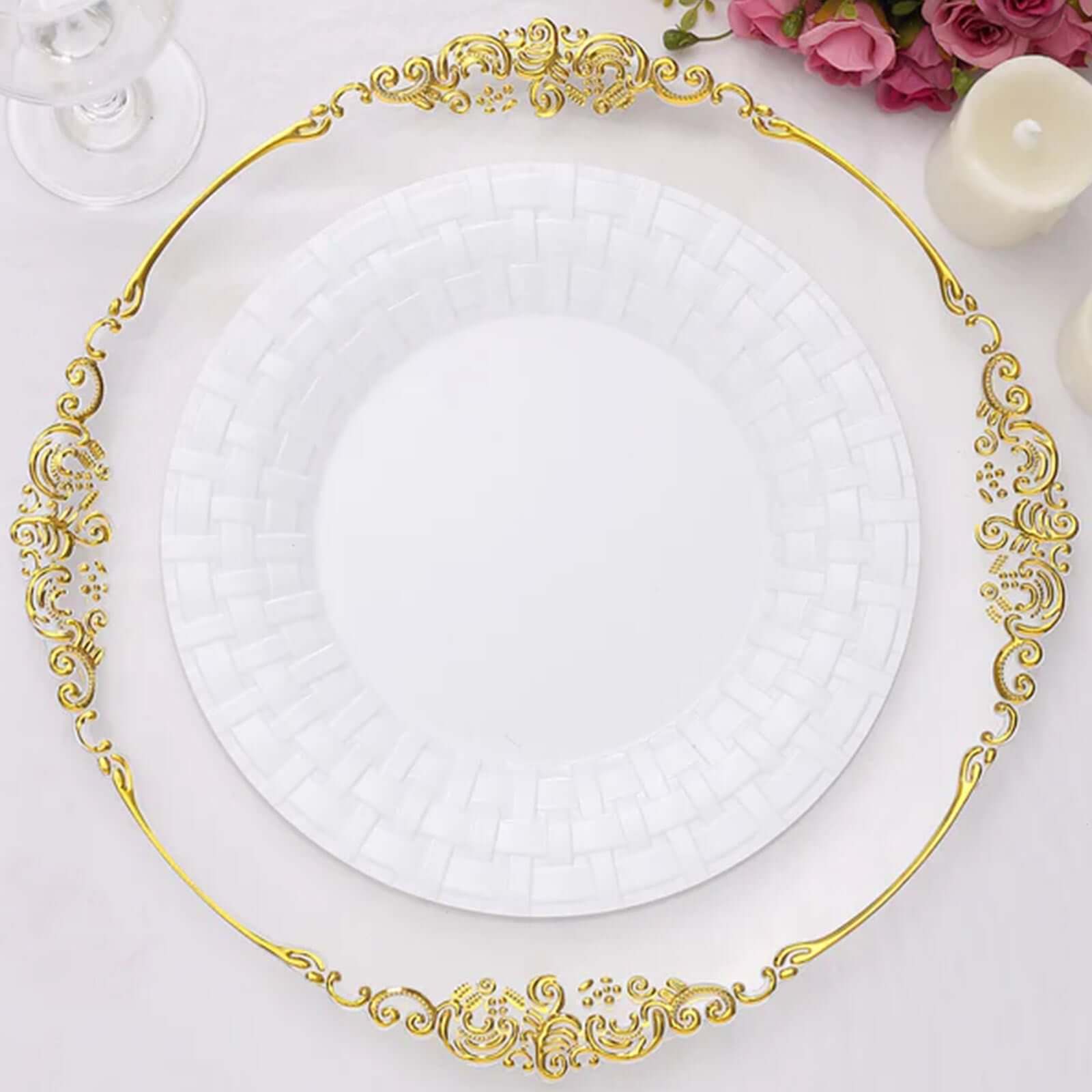 10-Pack Plastic Dinner Plates 10" White Basketweave Rim - Premium Disposable Party Plates - Image 6