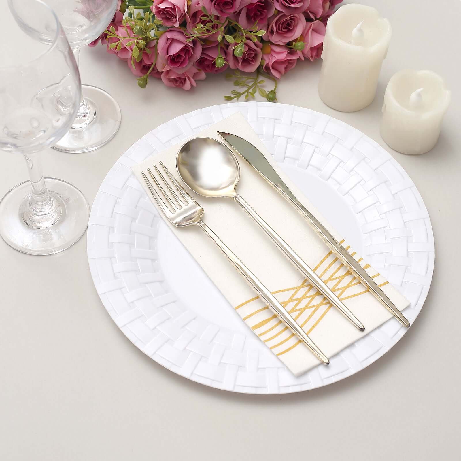 10-Pack Plastic Dinner Plates 10" White Basketweave Rim - Premium Disposable Party Plates - Image 8