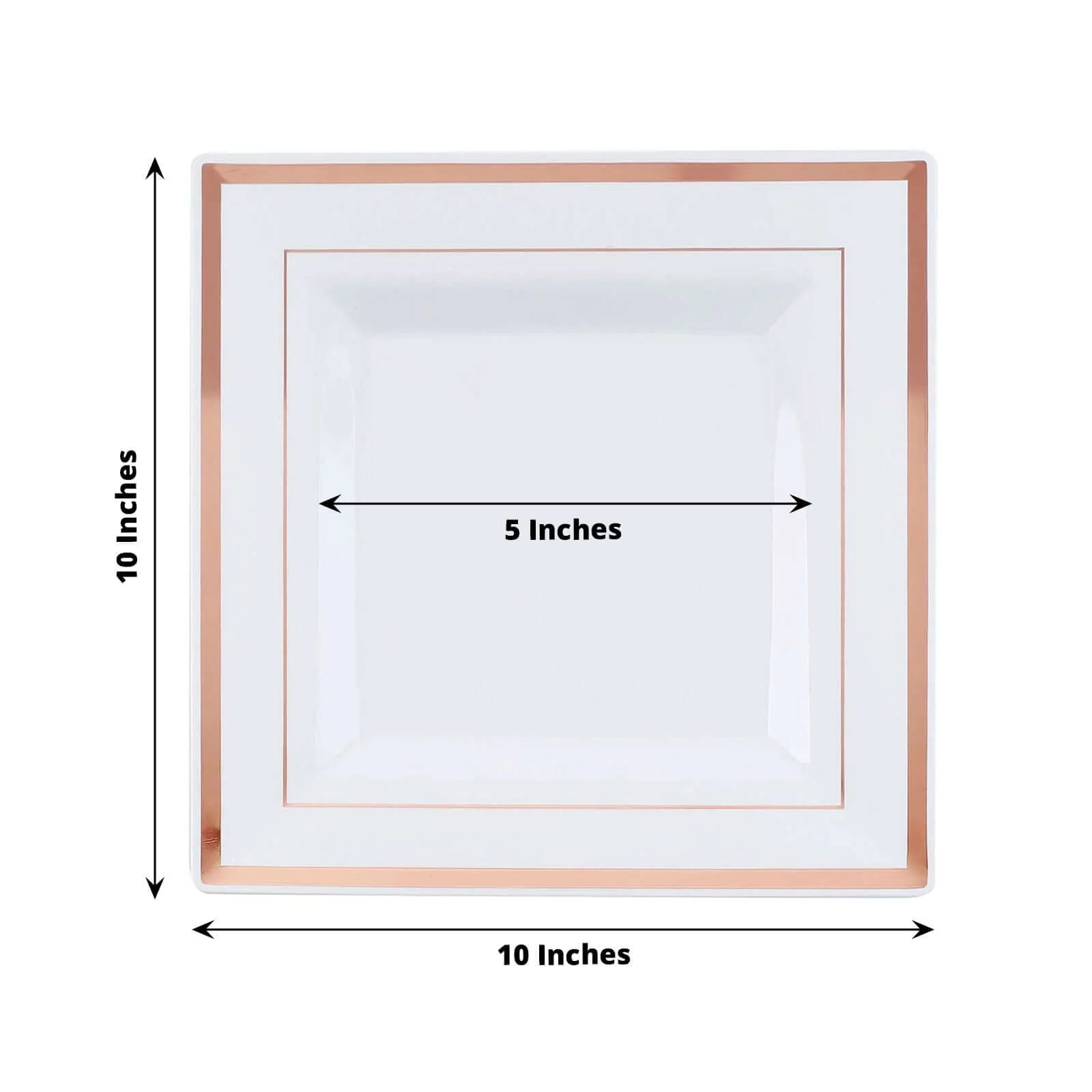 10-Pack Plastic Dinner Plates 10" White Square with Rose Gold Trim - Stylish Disposable Party Plates - Image 3