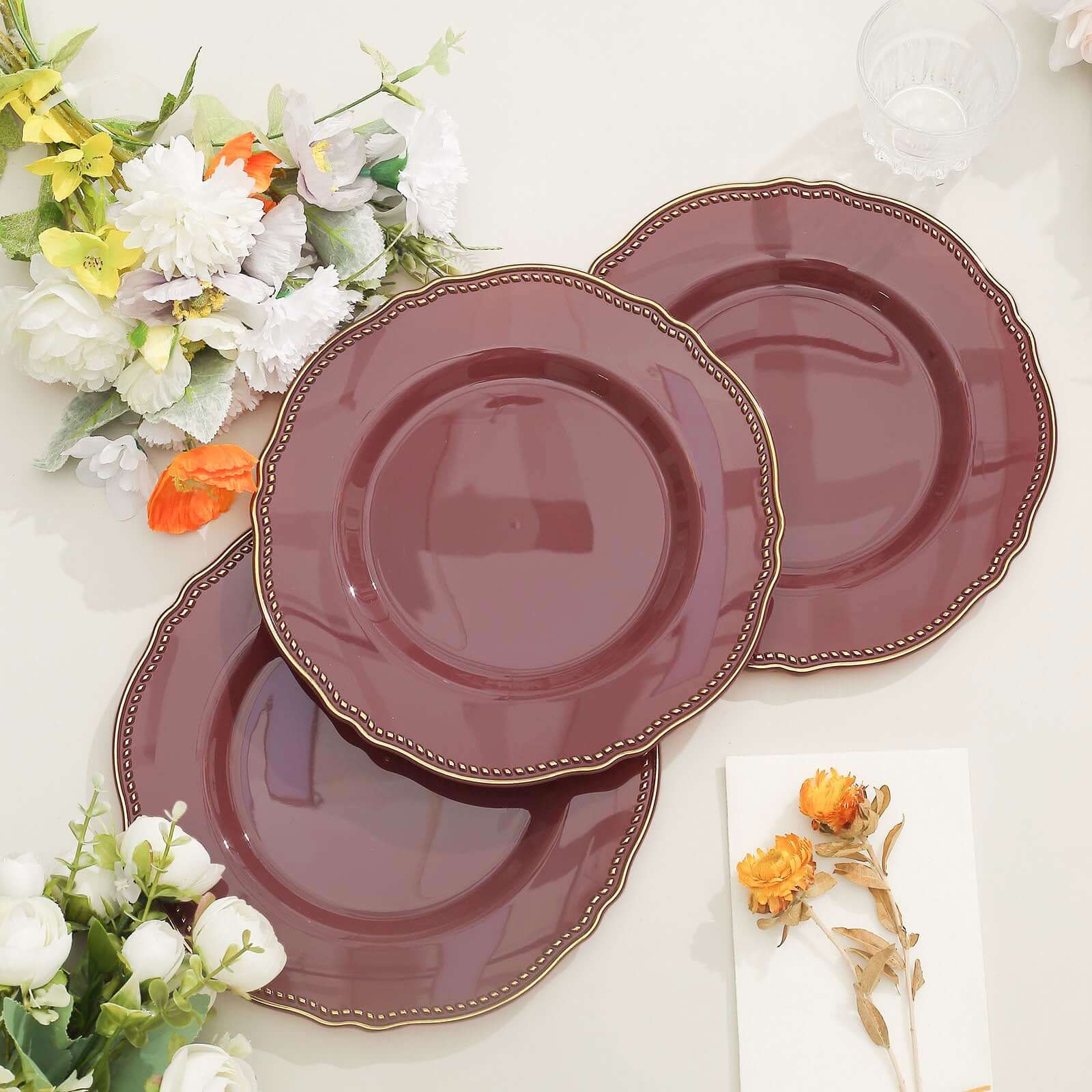 10-Pack Plastic Dinner Plates 9" Cinnamon Rose with Gold Scalloped Rim - Disposable Party Plates - Image 11