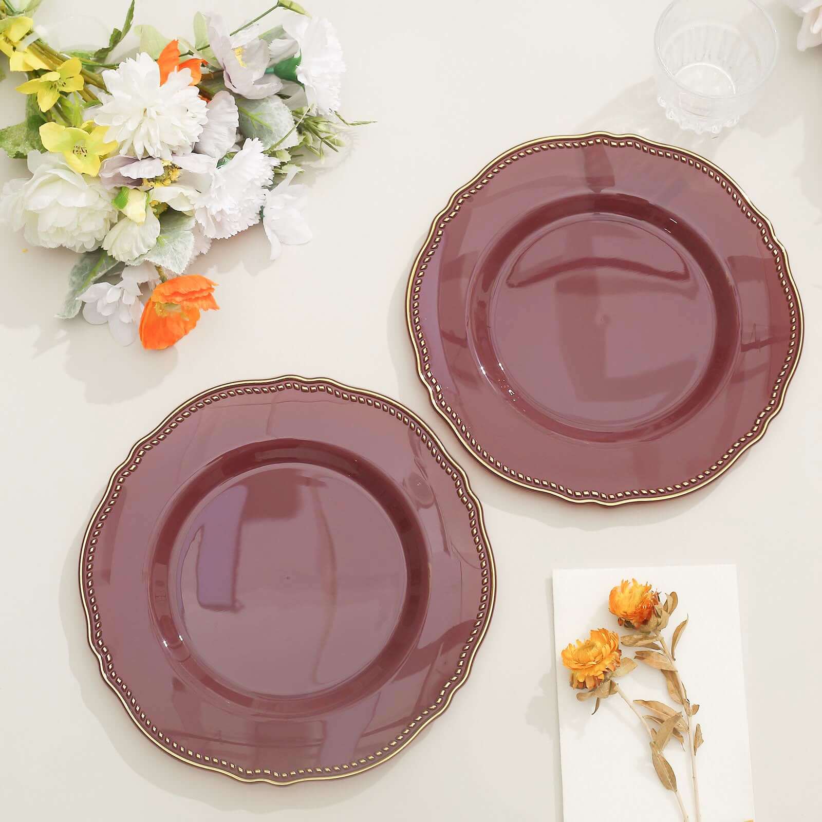 10-Pack Plastic Dinner Plates 9" Cinnamon Rose with Gold Scalloped Rim - Disposable Party Plates - Image 9
