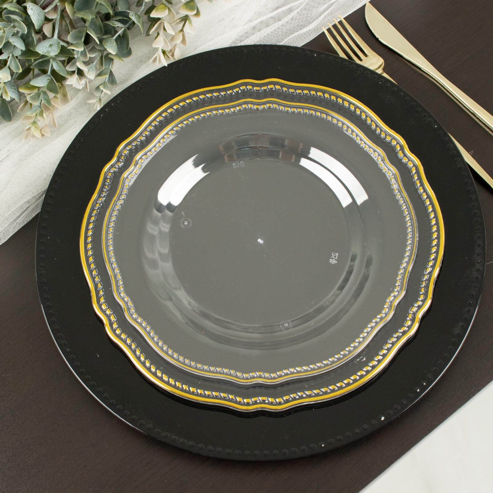10-Pack Plastic Dinner Plates 9" Clear with Gold Scalloped Rim - Disposable Party Plates - Image 11