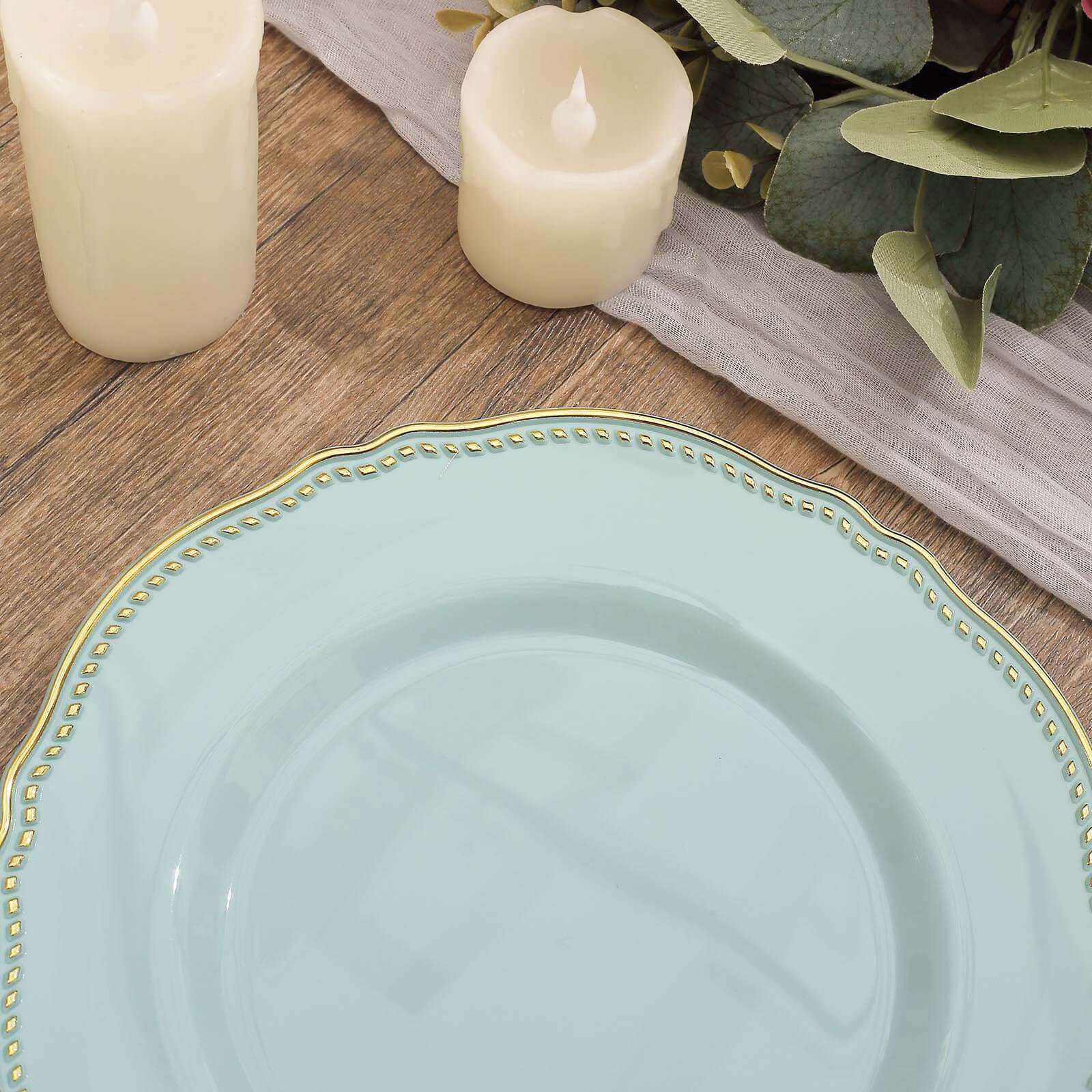 10-Pack Plastic Dinner Plates 9" Jade with Gold Scalloped Rim - Disposable Party Plates - Image 12