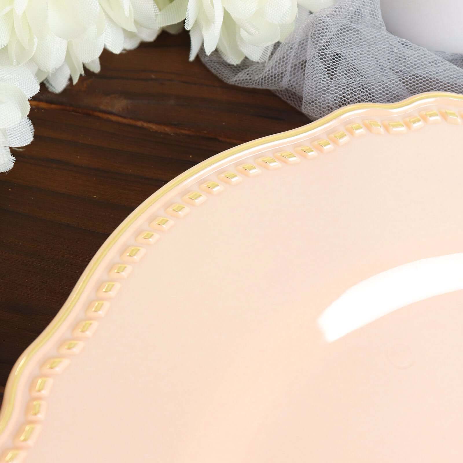 10-Pack Plastic Dinner Plates 9" Nude with Gold Scalloped Rim - Disposable Party Plates - Image 11