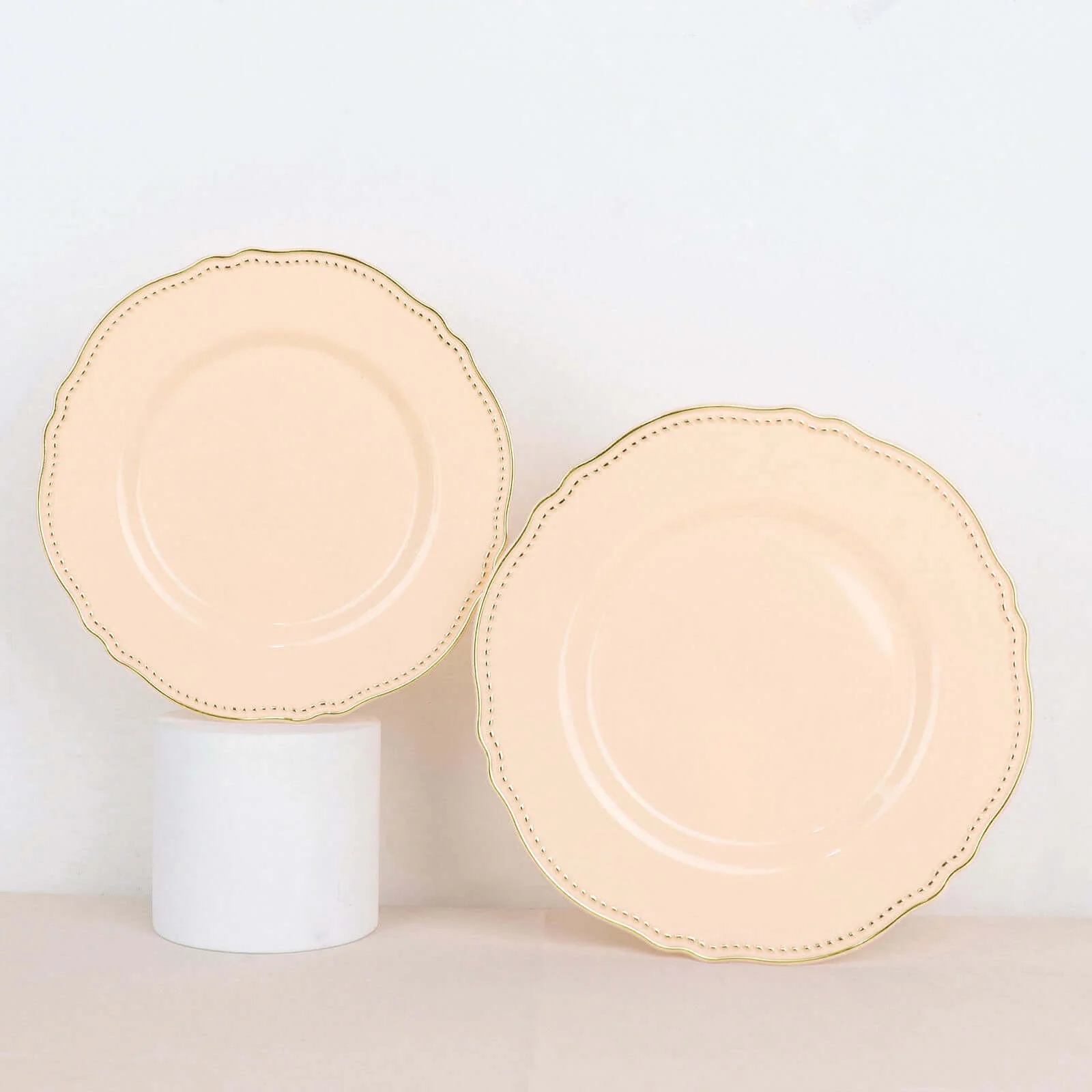10-Pack Plastic Dinner Plates 9" Nude with Gold Scalloped Rim - Disposable Party Plates - Image 13