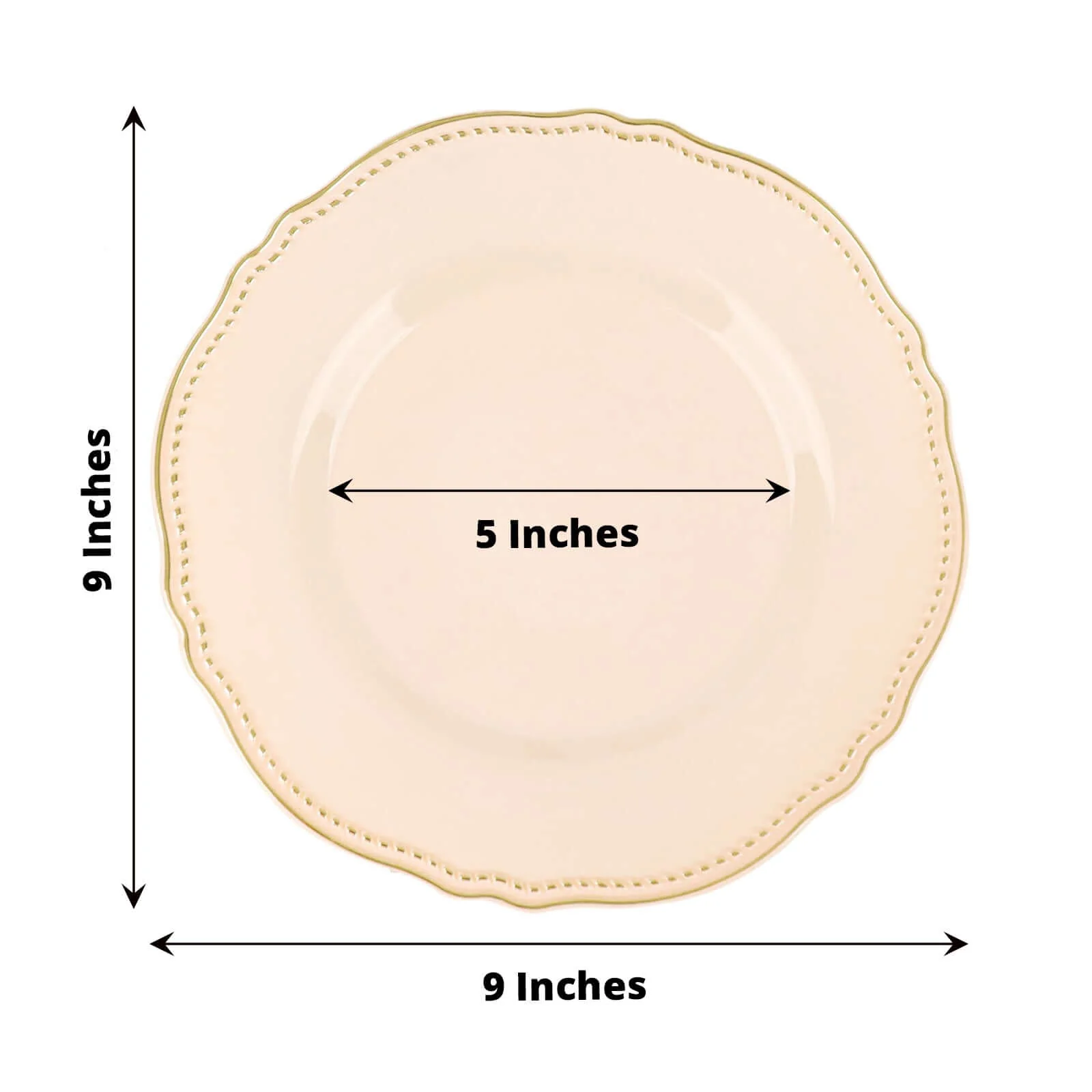 10-Pack Plastic Dinner Plates 9" Nude with Gold Scalloped Rim - Disposable Party Plates - Image 3