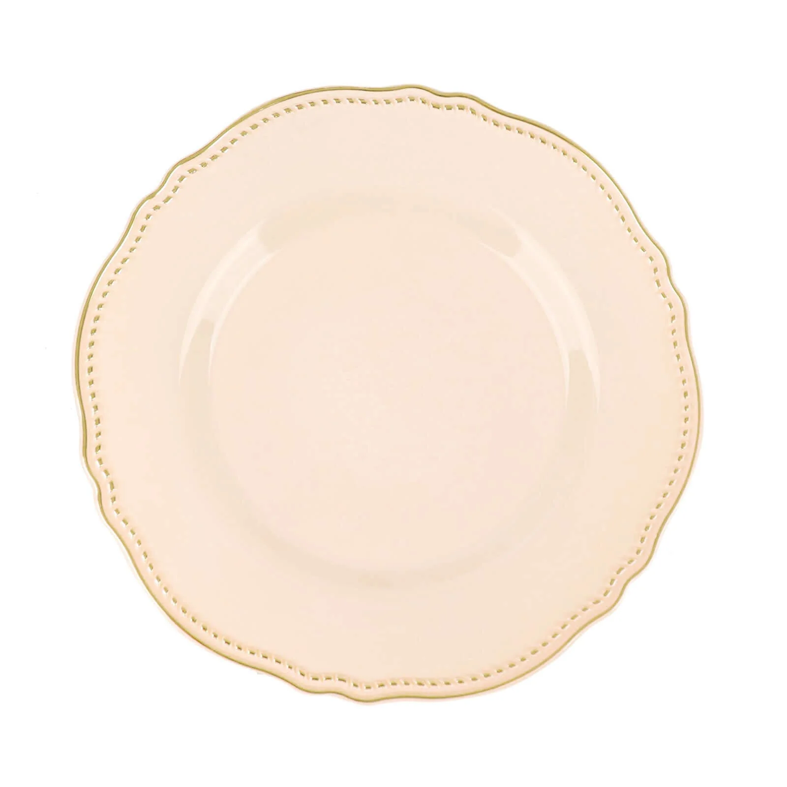 10-Pack Plastic Dinner Plates 9" Nude with Gold Scalloped Rim - Disposable Party Plates - Image 7
